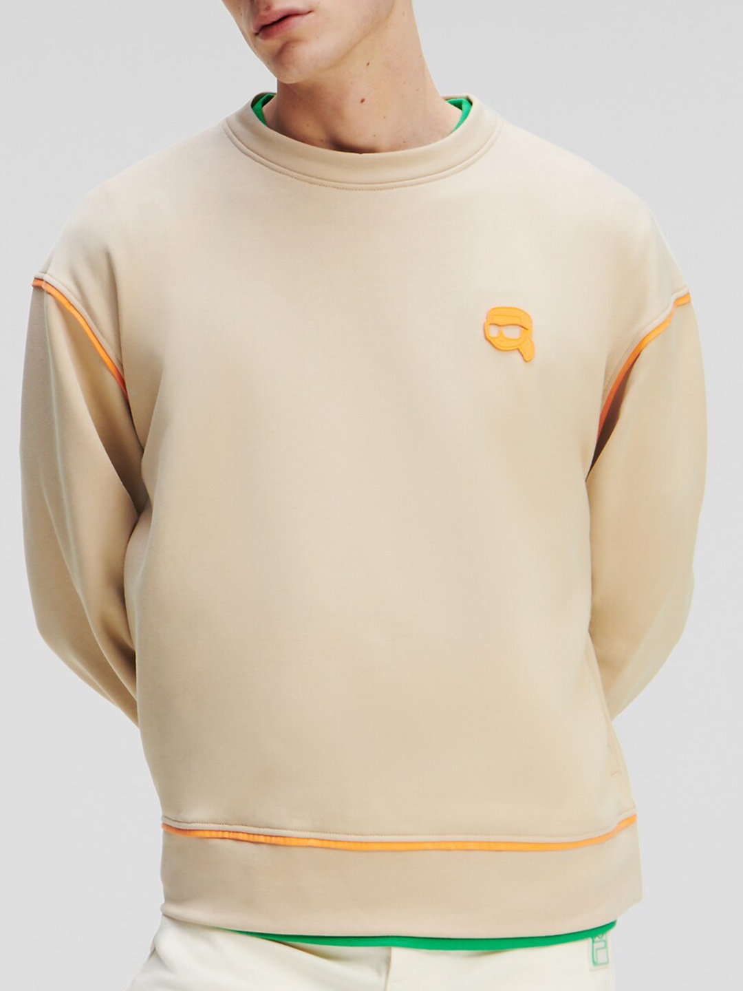 

Karl Lagerfeld Round Neck Organic Cotton Pullover Sweatshirt, Beige