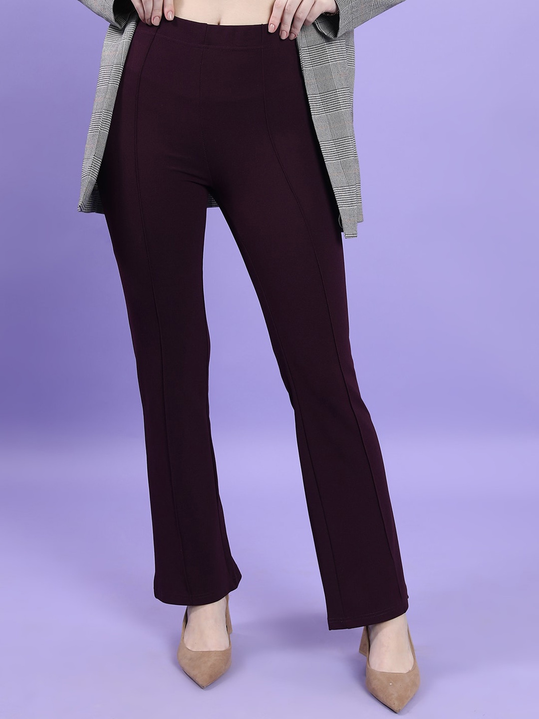 

CHIC BY TOKYO TALKIES Women Purple High-Rise Regular Trousers