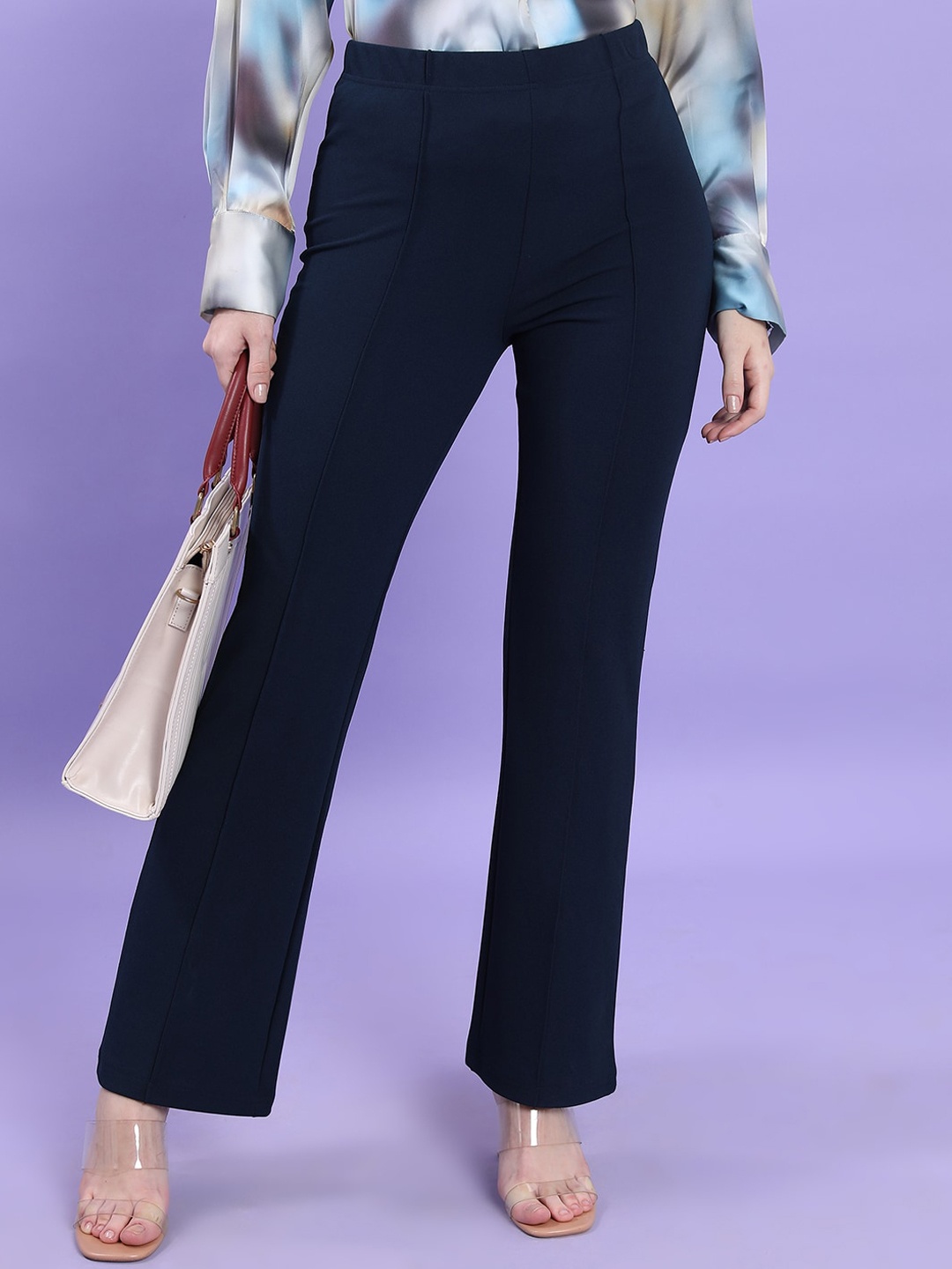 

CHIC BY TOKYO TALKIES Women High-Rise Pleated Trousers, Navy blue