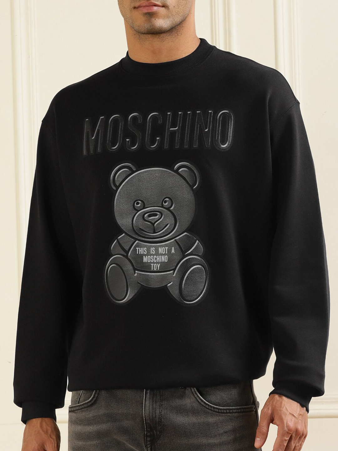 

MOSCHINO COUTURE Graphic Printed Pure Cotton Pullover Sweatshirt, Black