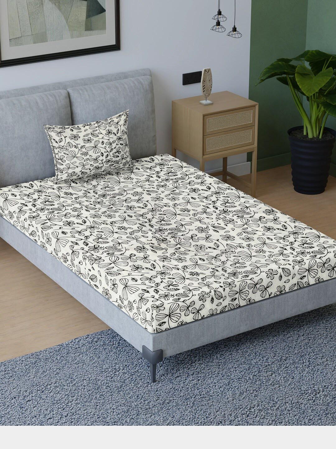 

Sangria White & Grey Floral 200 TC Pure Cotton Single Bedsheet With 1 Pillow Cover