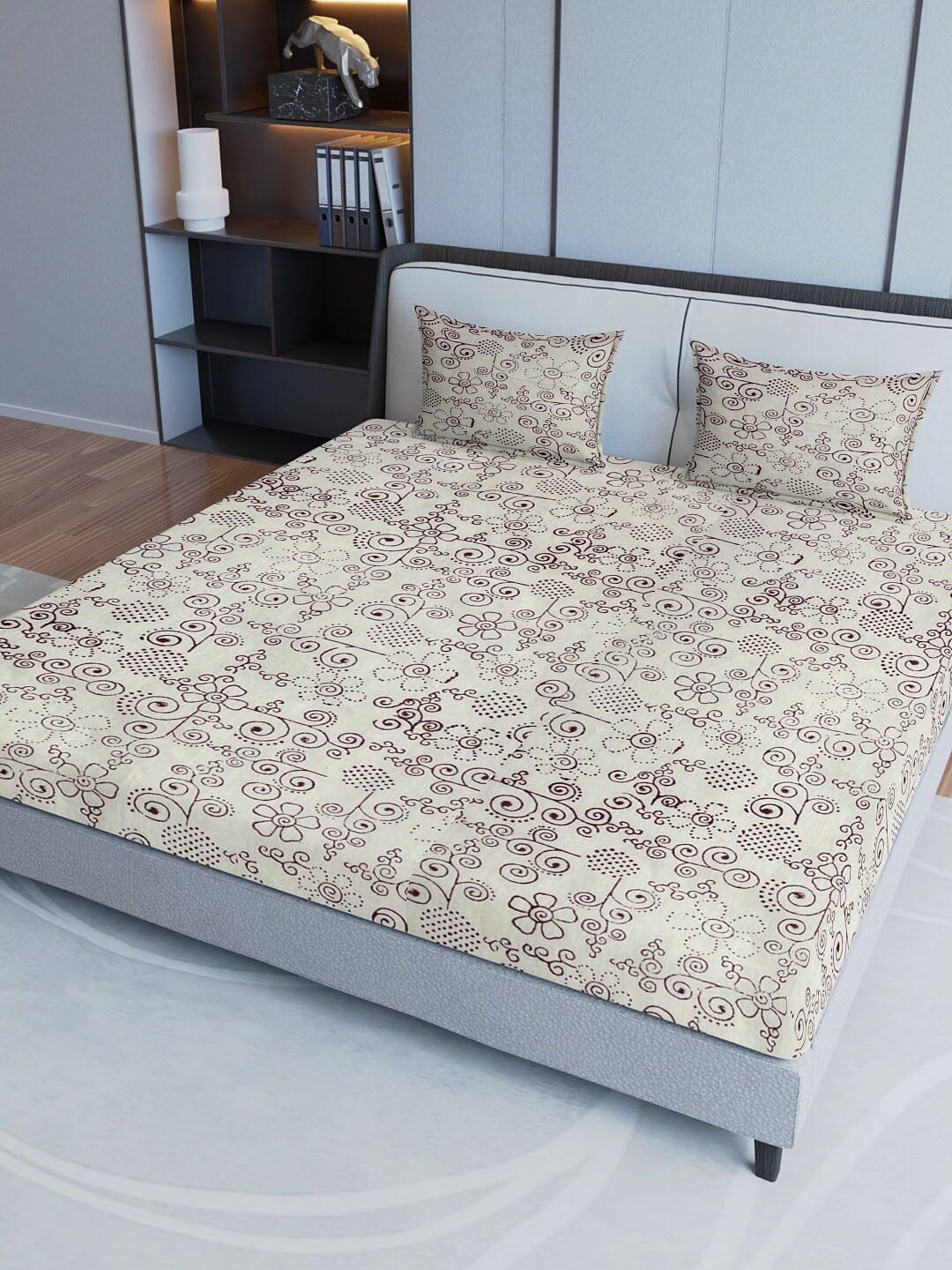 

Sangria Maroon &White Floral Printed 200TC Pure Cotton Fitted Queen Bedsheet Set