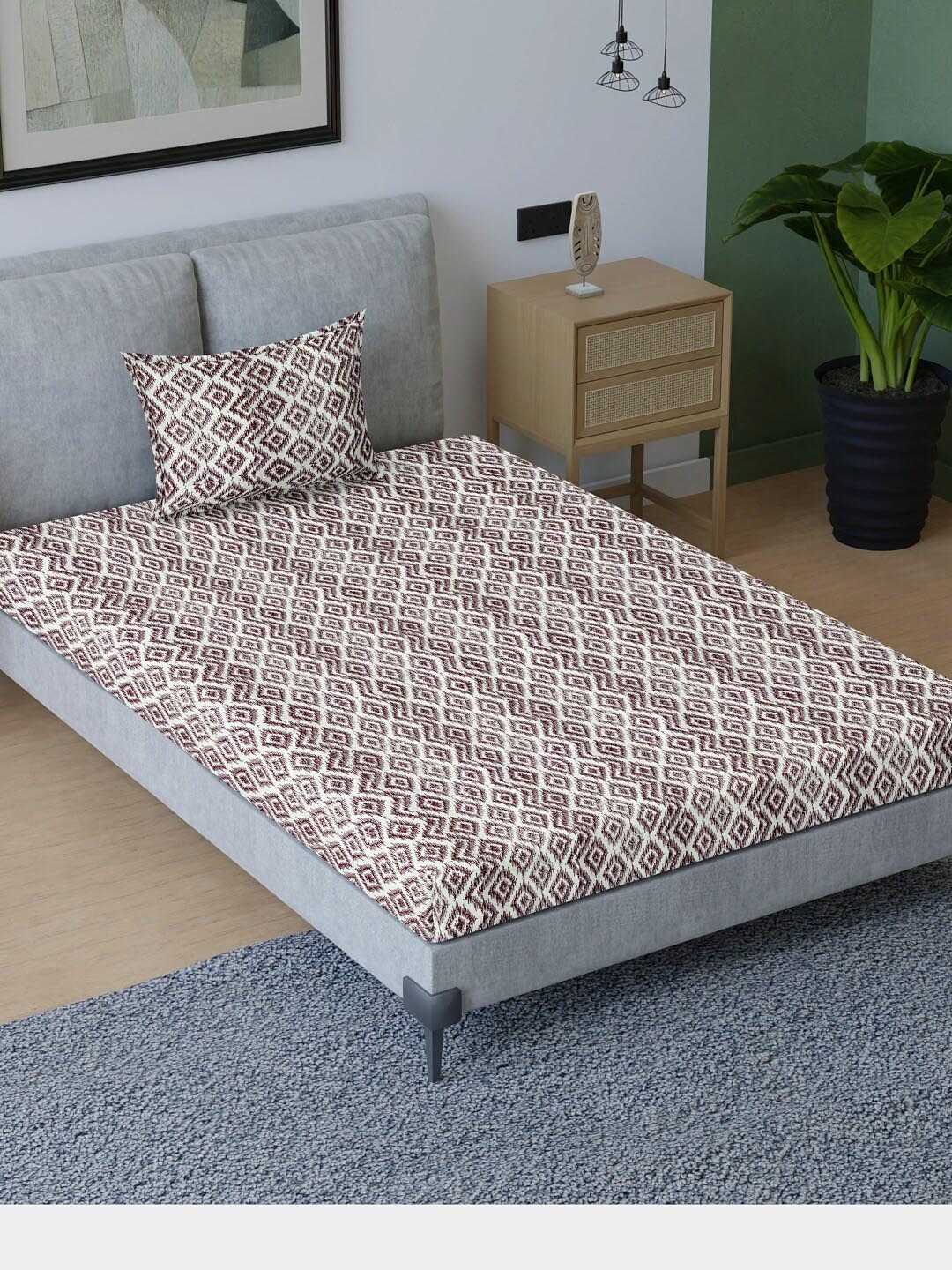 

Sangria Maroon & White Printed Cotton 200 TC Single Bedsheet With 1 Pillow Cover
