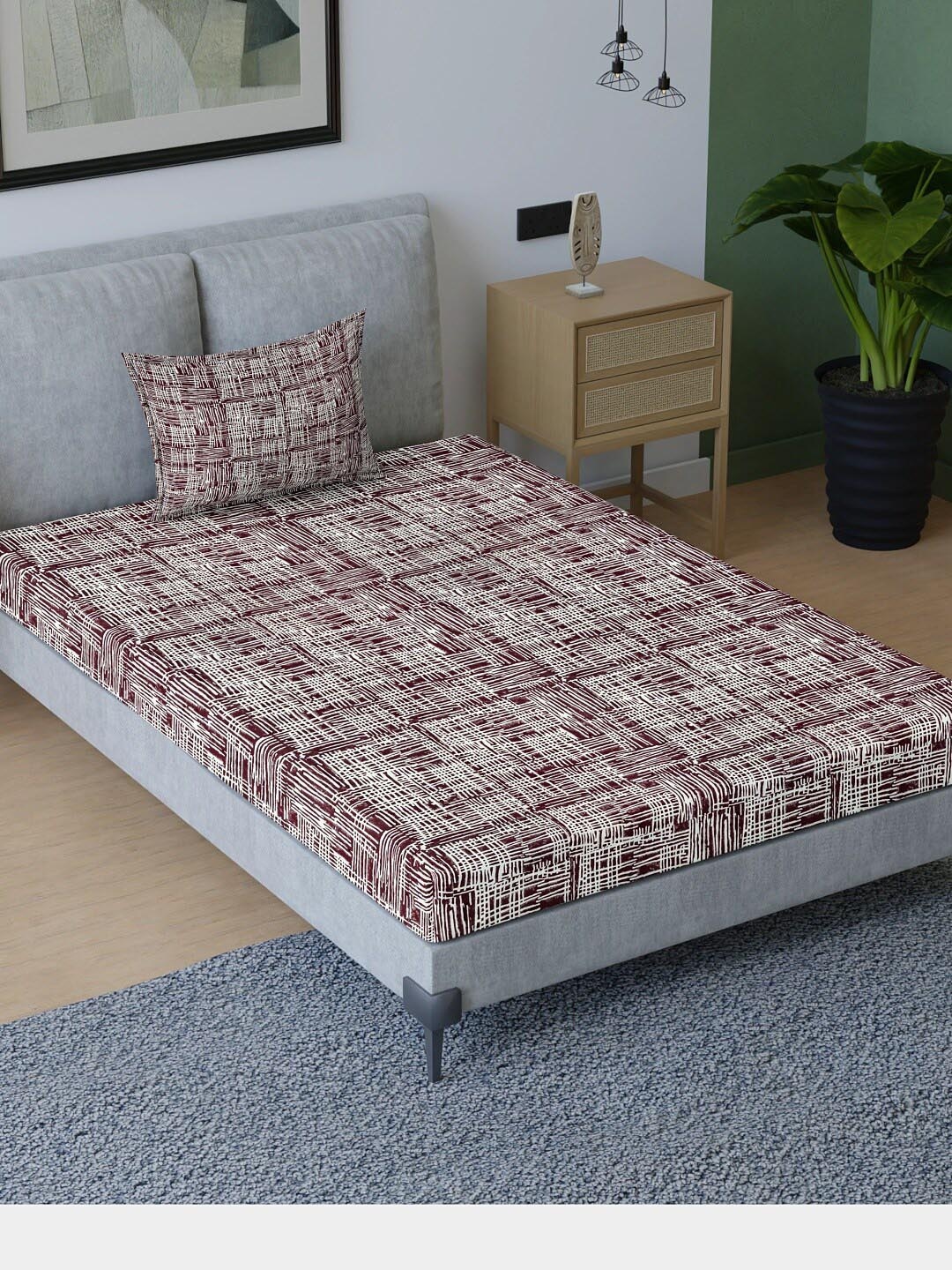

Sangria Maroon & White Abstract Printed 200TC Pure Cotton Single Bedsheet Set