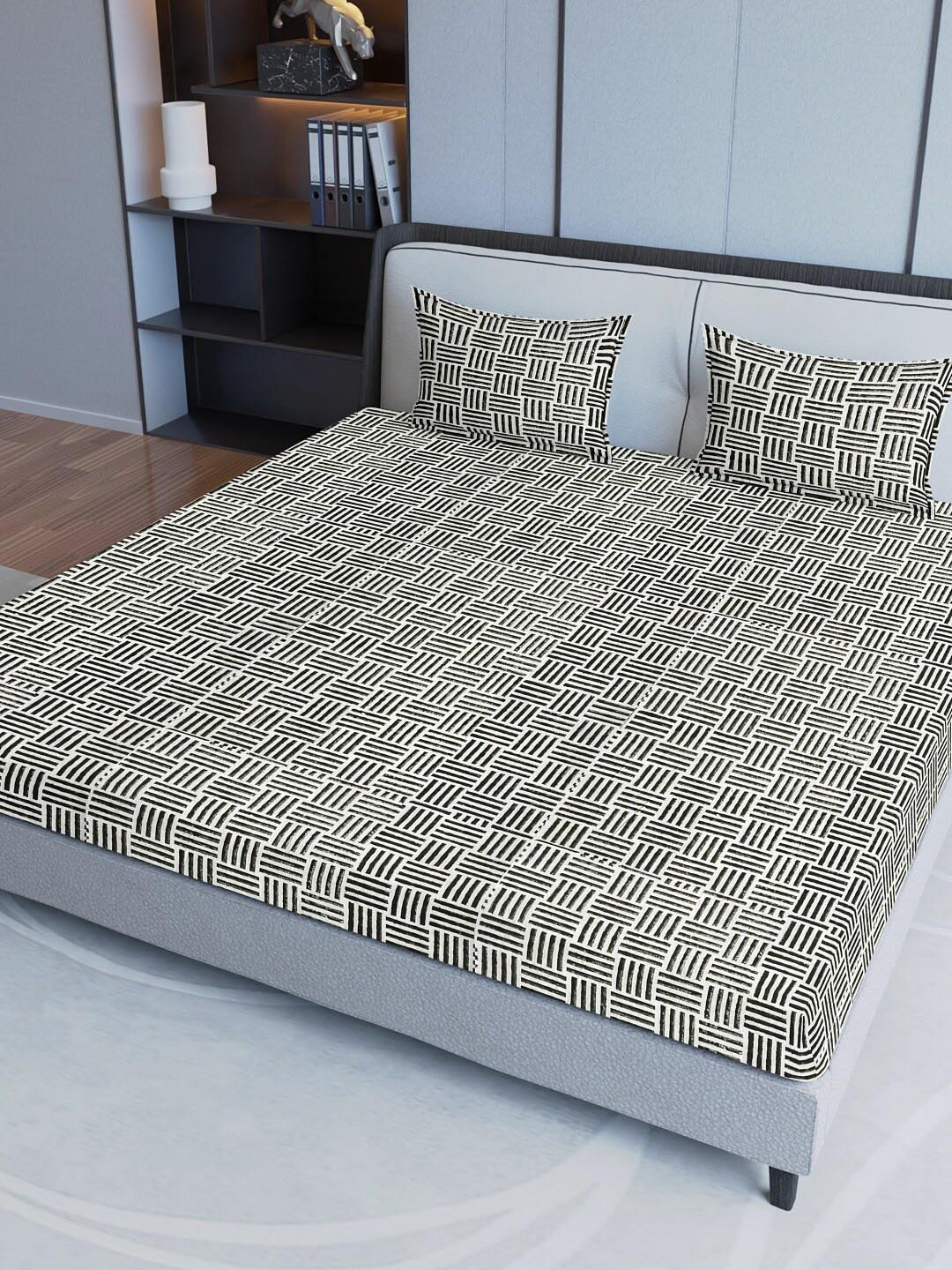 

Sangria Black & Grey Abstract-Printed 200TC Pure-Cotton Fitted Queen Bedsheet Set