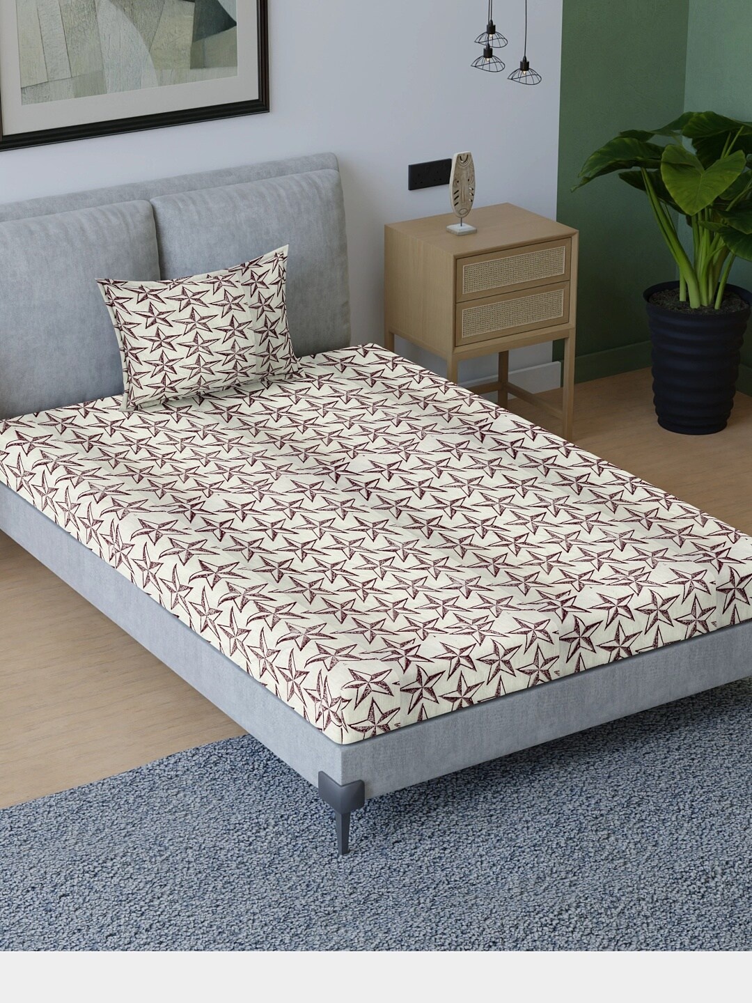 

Sangria Maroon Printed 200 TC Pure Cotton Bedsheet With 1 Pillow Cover