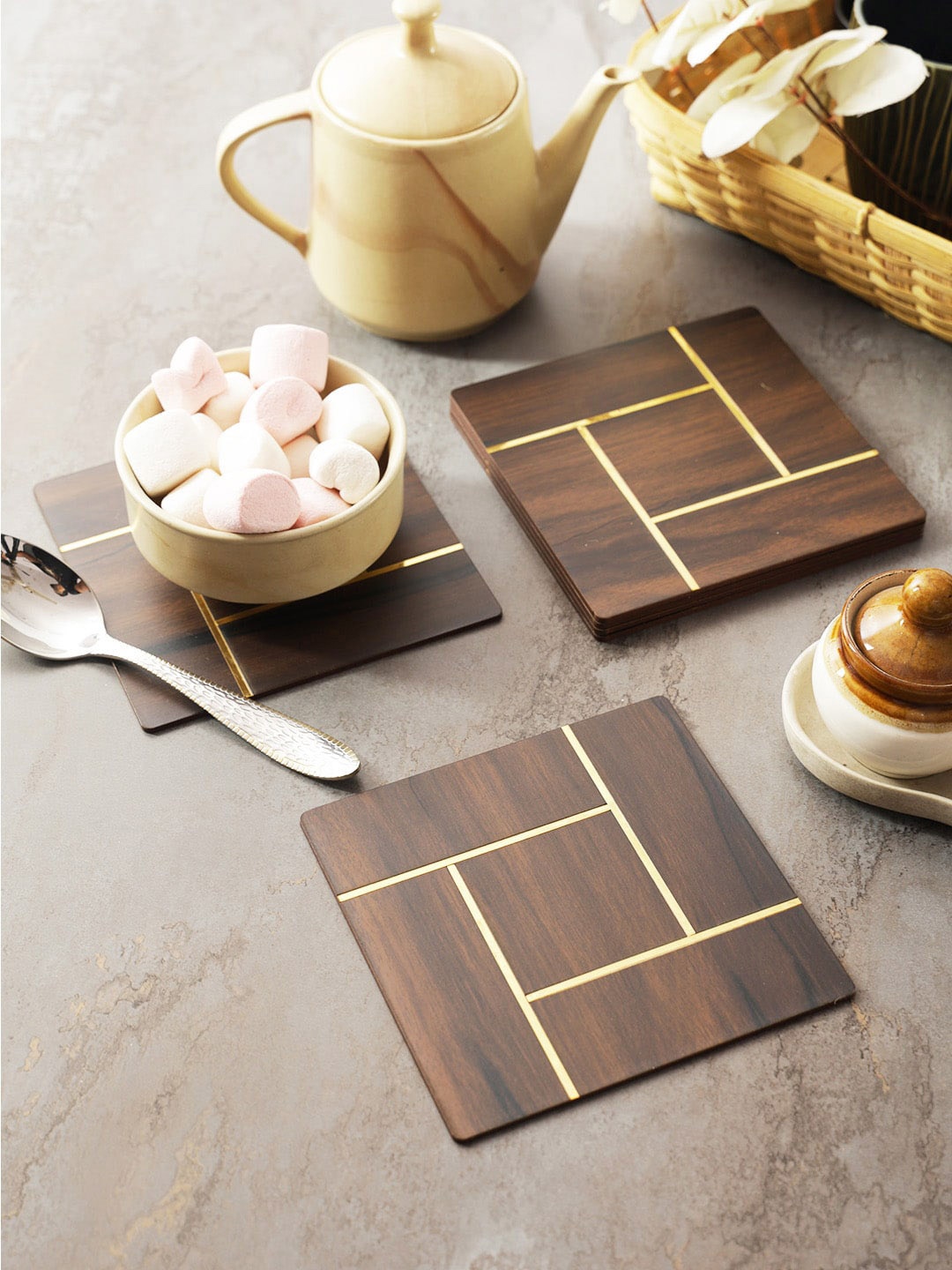 

eyda 6-Pcs Brown Wooden Square Coasters