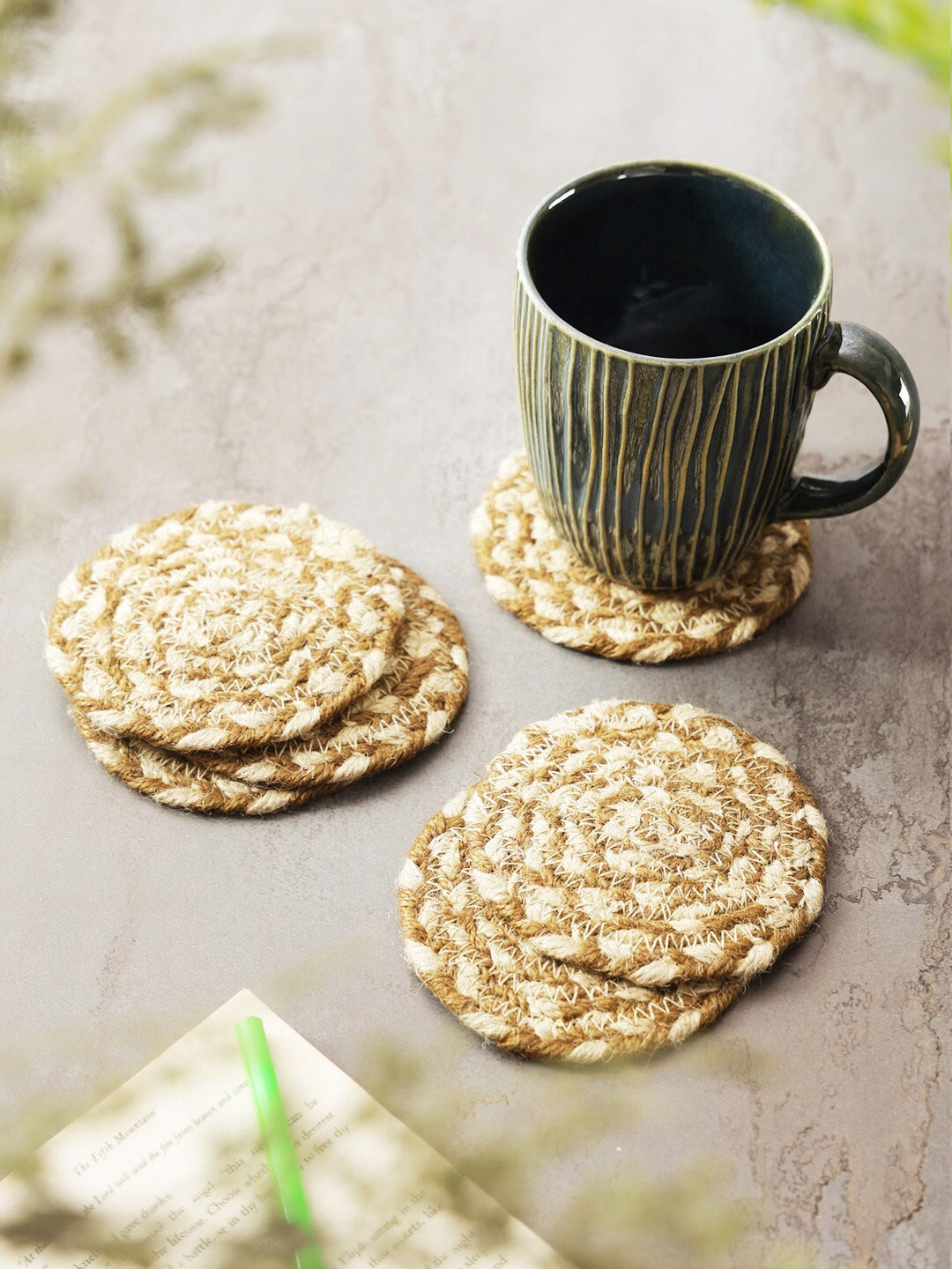 

eyda 6-Pcs Beige Textured Jute Coasters