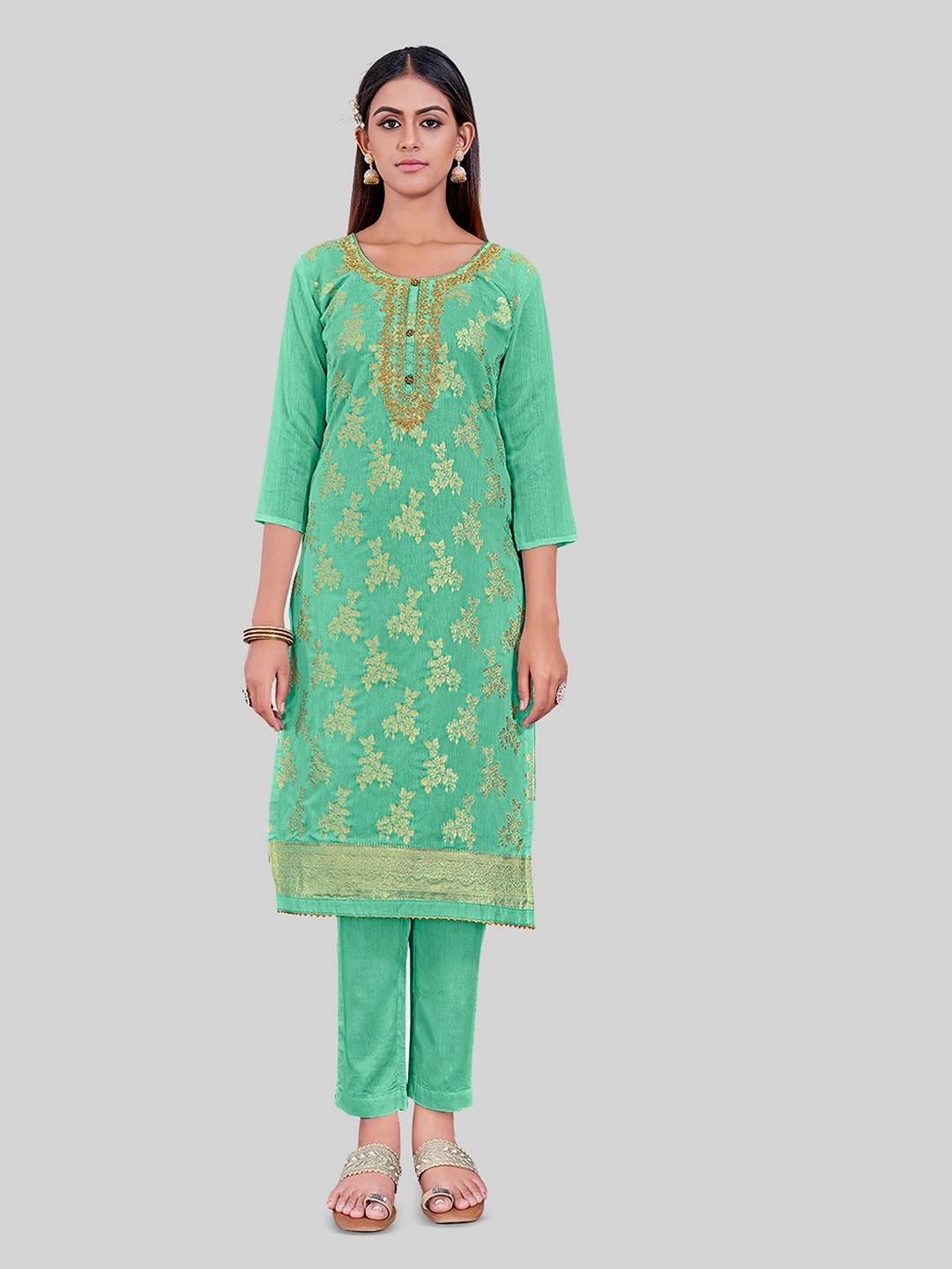 

TAVAS Embroidered Gotta Patti Unstitched Dress Material, Turquoise blue
