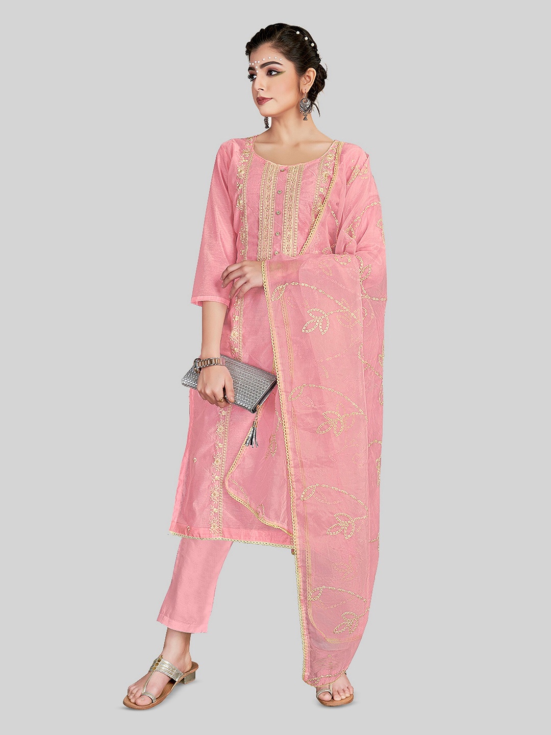 

TAVAS Ethnic Motifs Embroidered Unstitched Dress Material, Pink