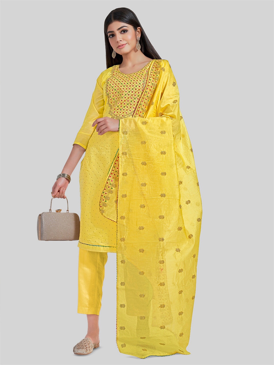 

TAVAS Ethnic Motifs Embroidered Unstitched Dress Material, Yellow