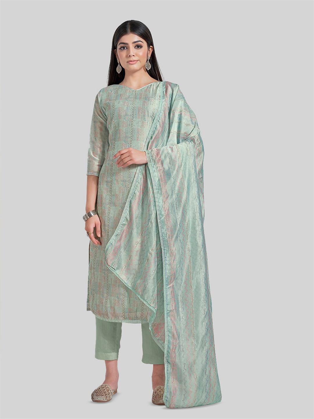 TAVAS Embroidered Unstitched Dress Material, Green