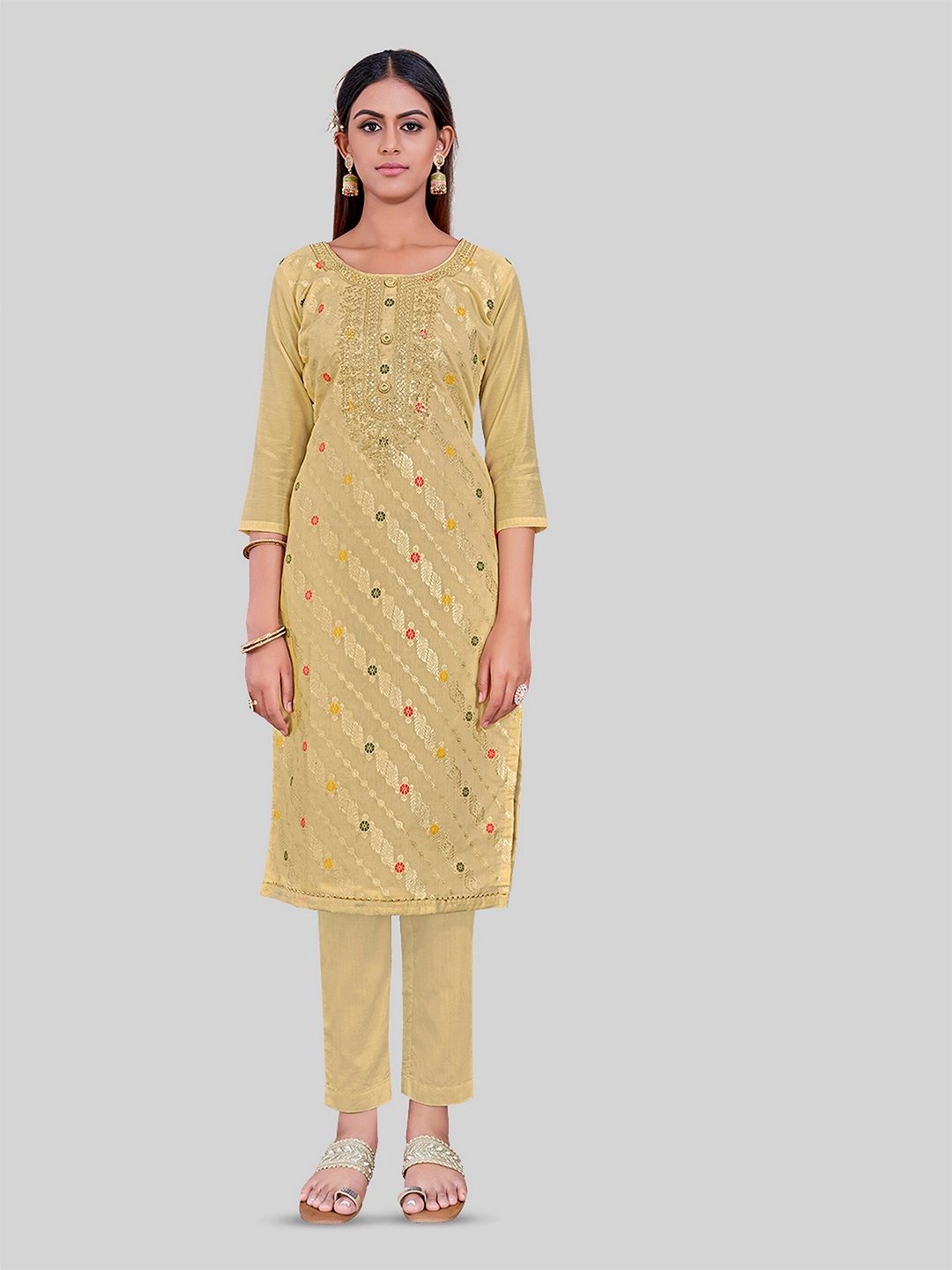 

TAVAS Floral Embroidered Unstitched Dress Material, Brown
