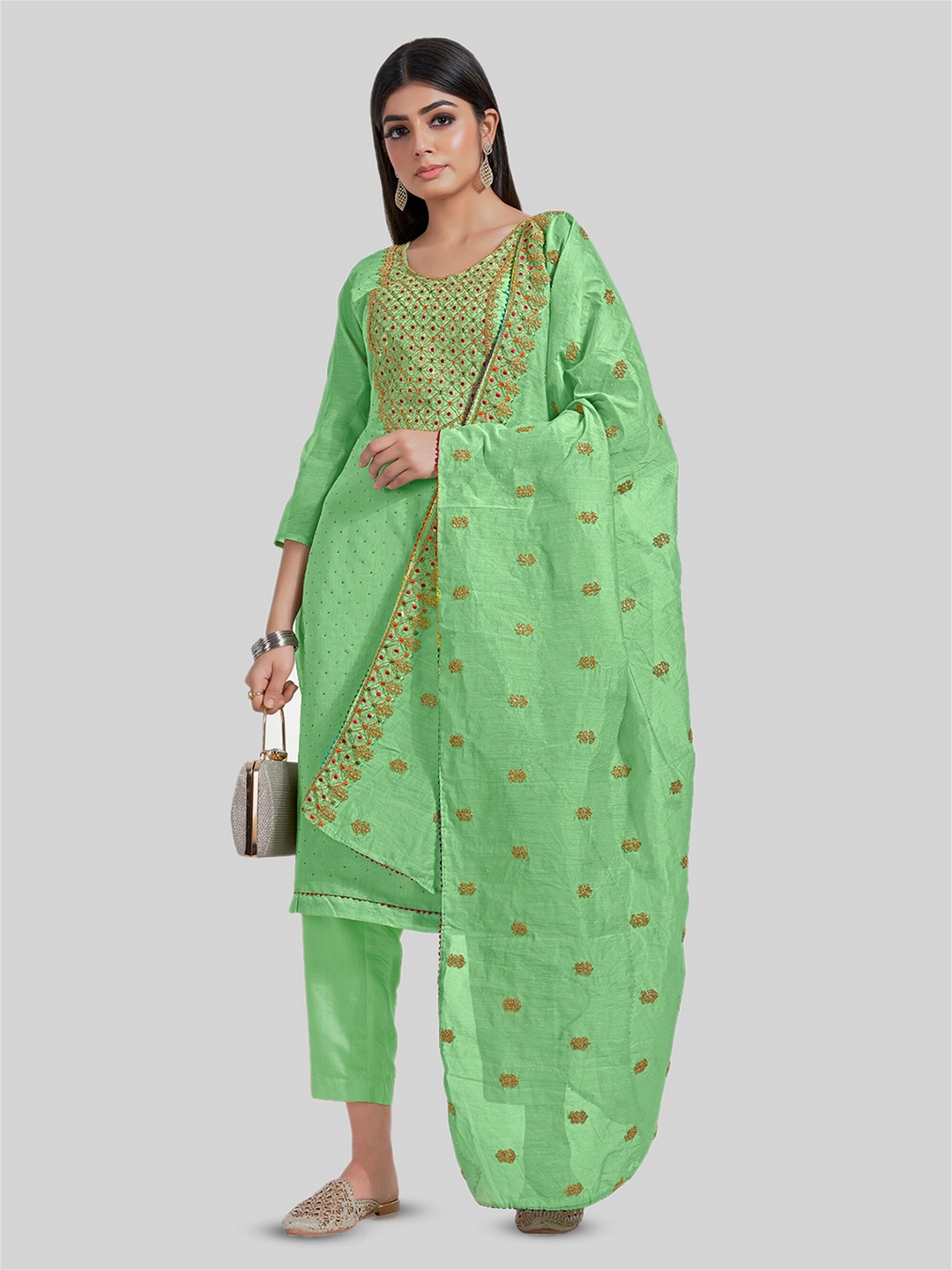 

TAVAS Ethnic Motifs Embroidered Unstitched Dress Material, Green