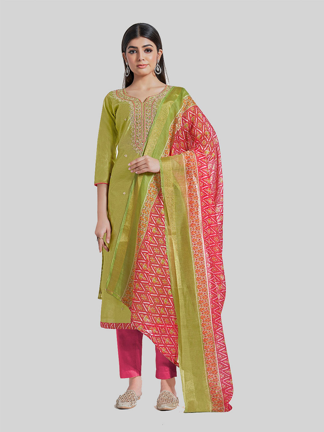 

TAVAS Ethnic Motifs Embroidered Unstitched Dress Material, Green