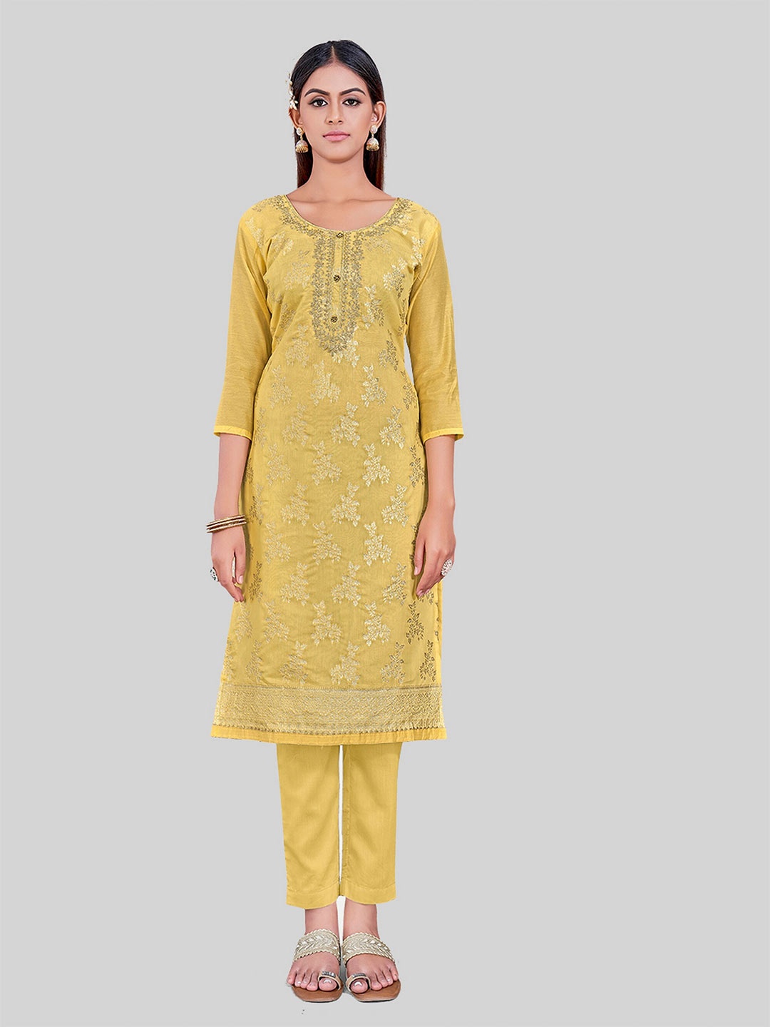 

TAVAS Embroidered Gotta Patti Unstitched Dress Material, Yellow