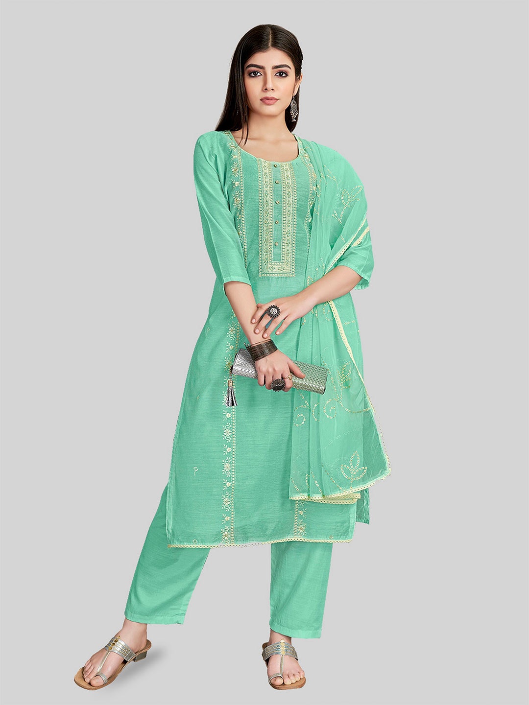 

TAVAS Embroidered Unstitched Dress Material, Green