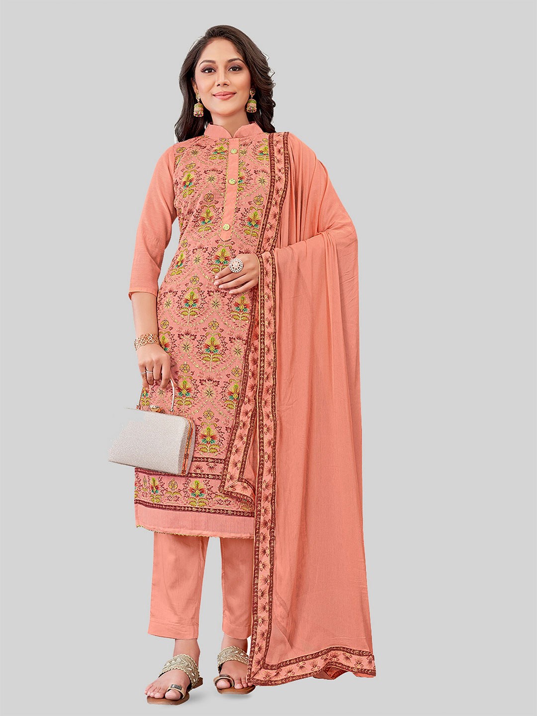 

TAVAS Embroidered Unstitched Dress Material, Rust