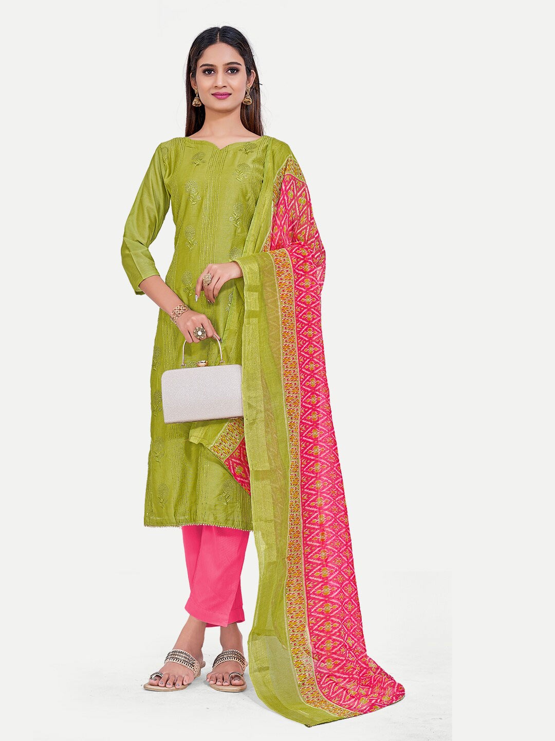 

TAVAS Embroidered Unstitched Dress Material, Green