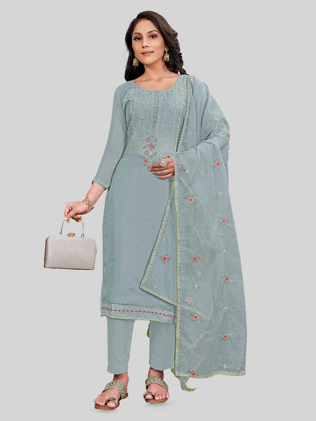 

TAVAS Embroidered Unstitched Dress Material, Grey