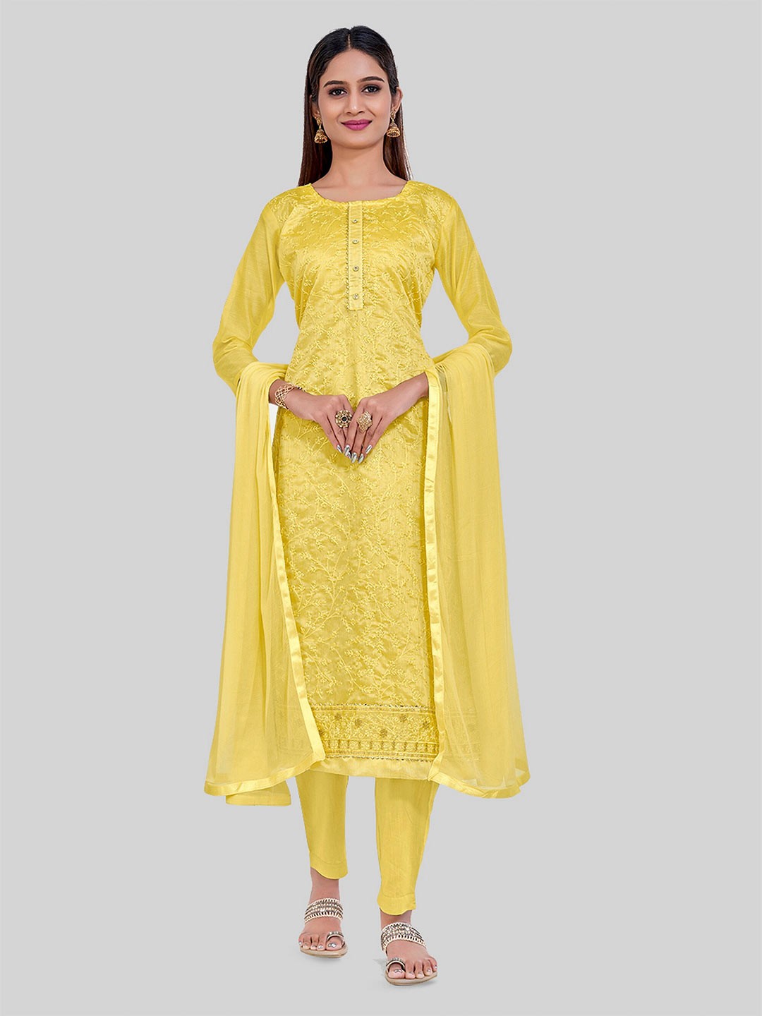 

TAVAS Embroidered Unstitched Dress Material, Yellow
