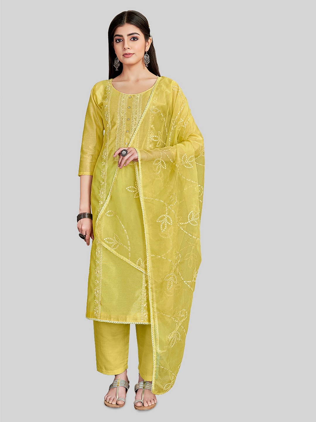 

TAVAS Embroidered Unstitched Dress Material, Yellow