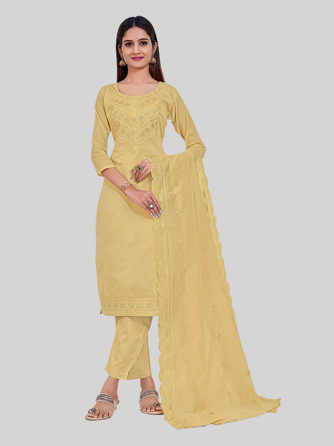 

TAVAS Brown Ethnic Embroidered Unstitched Dress Material