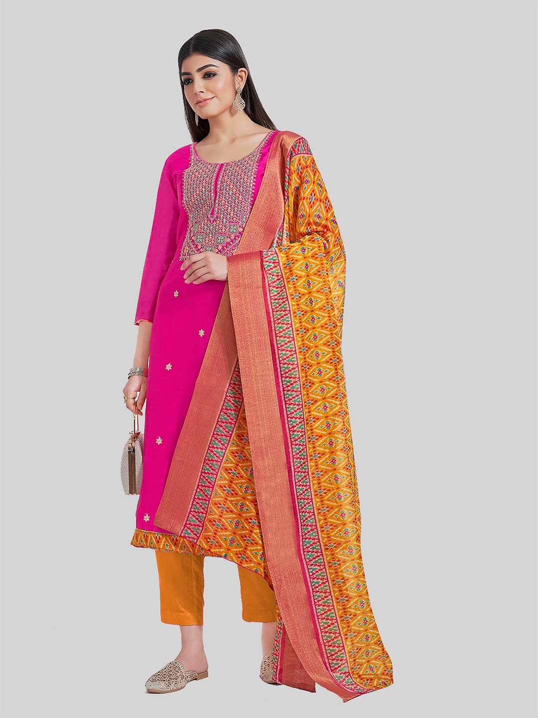 

TAVAS Ethnic Motifs Embroidered Unstitched Dress Material, Pink