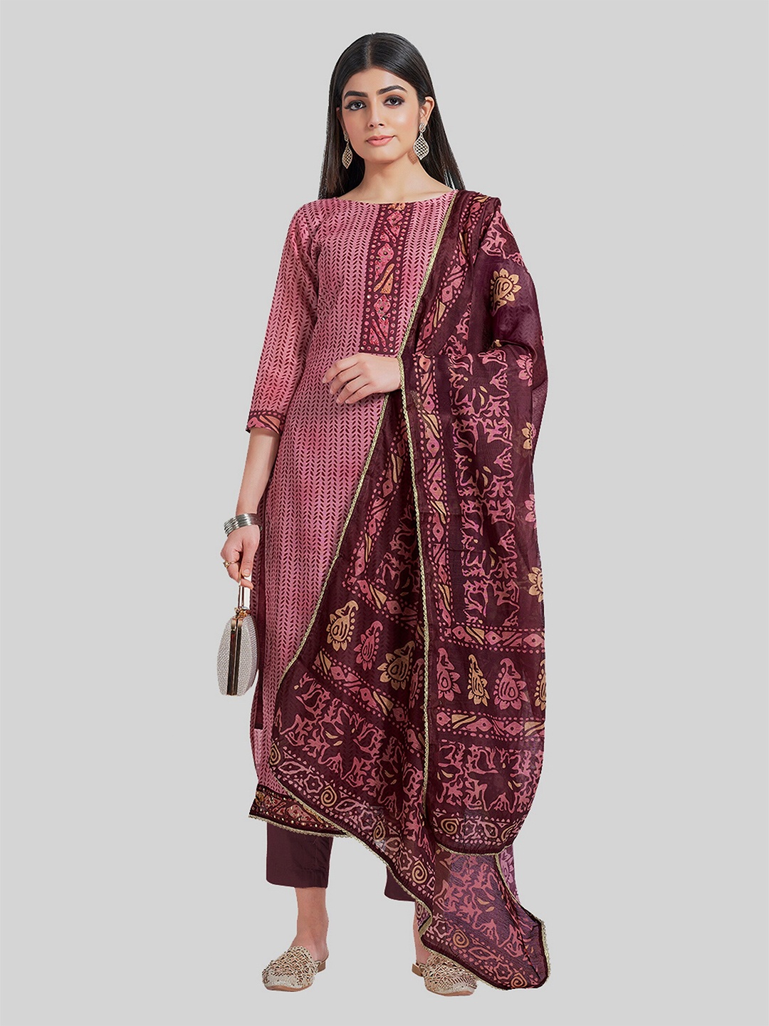 

TAVAS Geometric Printed Unstitched Dress Material, Maroon