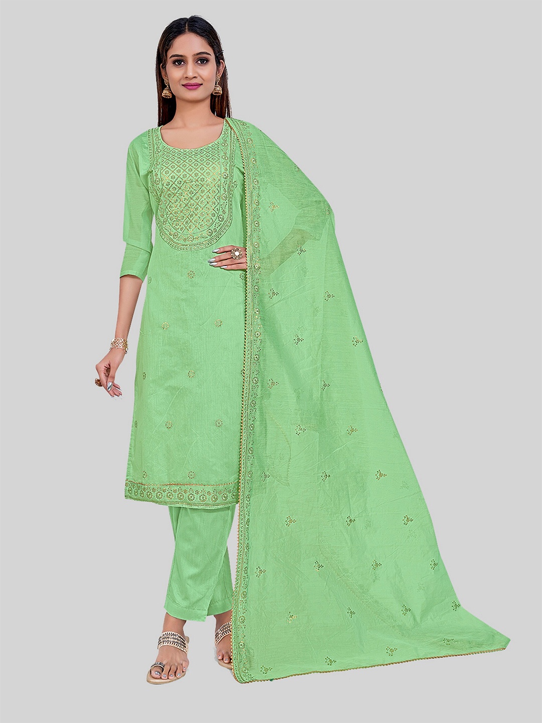 

TAVAS Sequinned Embellished Unstitched Dress Material, Green