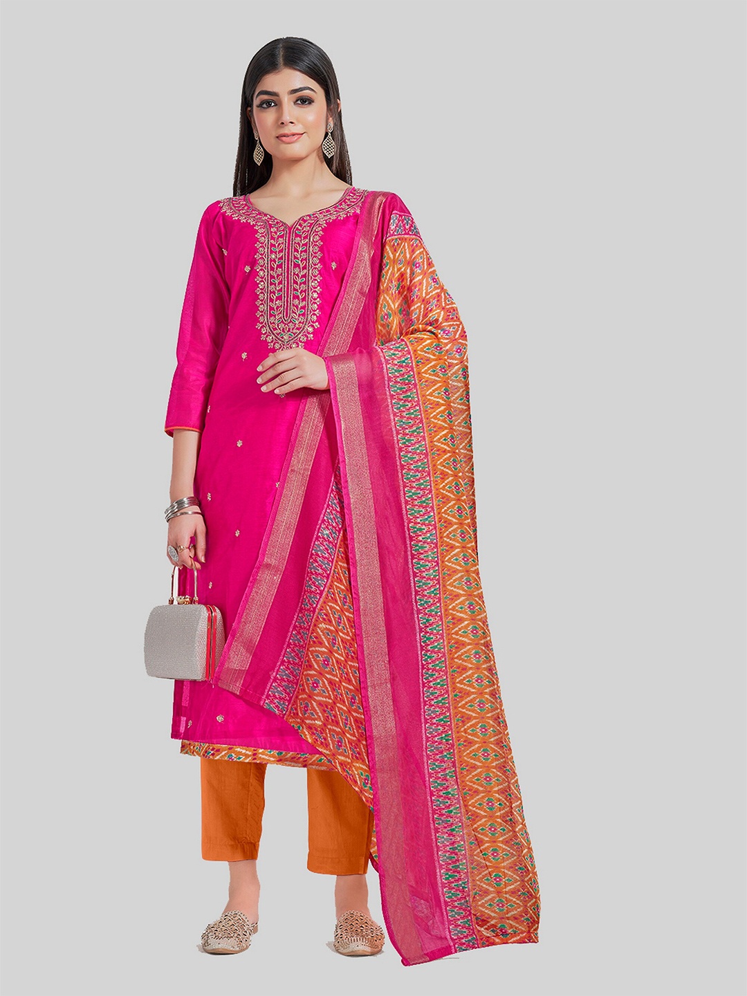 

TAVAS Embroidered Unstitched Dress Material, Pink