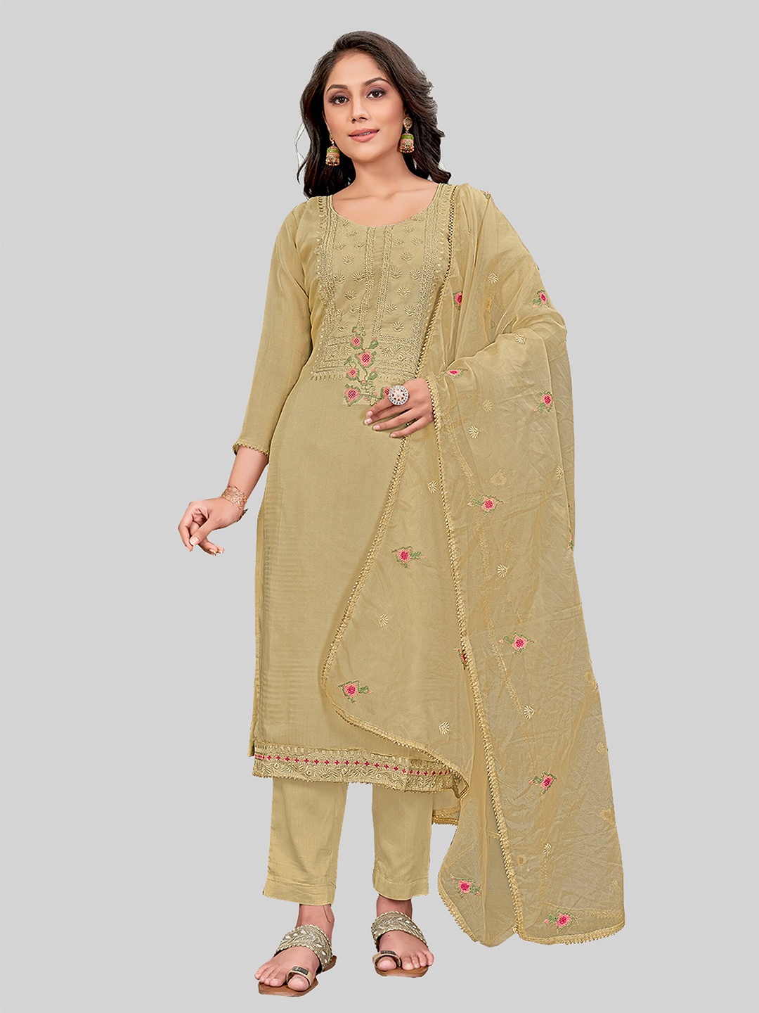 

TAVAS Embroidered Unstitched Dress Material, Brown