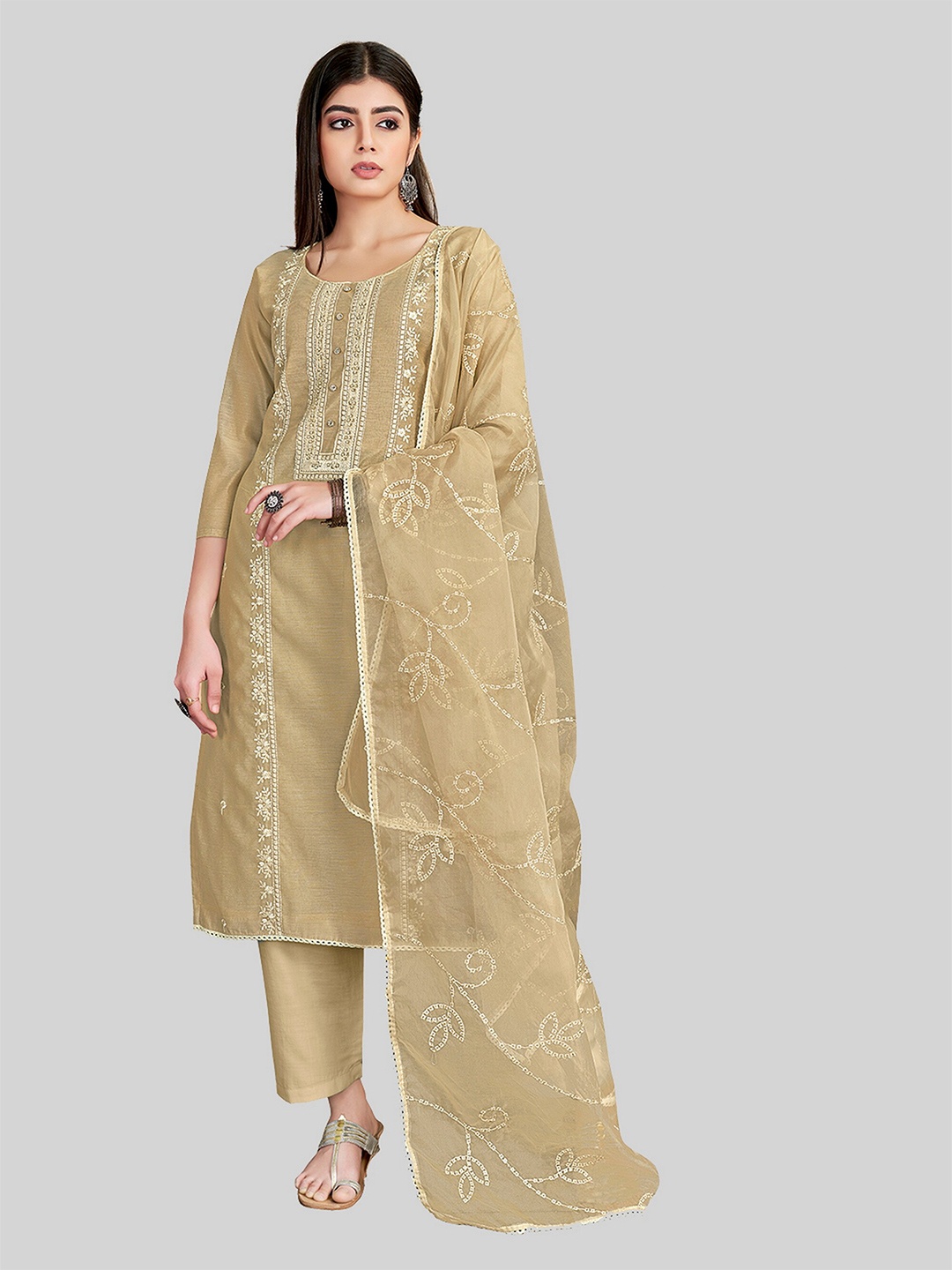 

TAVAS Ethnic Motifs Embroidered Unstitched Dress Material, Brown