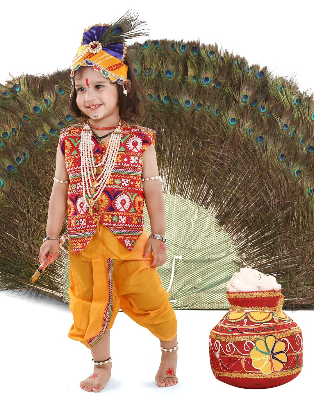

RAJ FANCY DRESSES Unisex Kids Unisex Kids Little Krishna Top With Dhoti Pants, Yellow