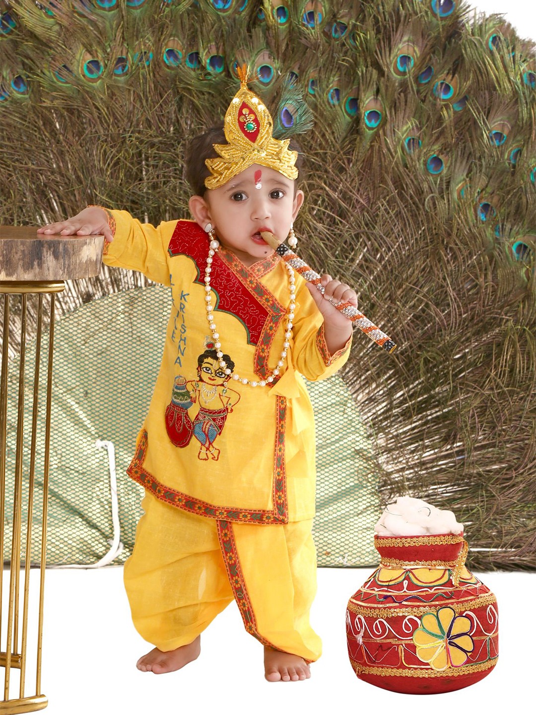 

RAJ FANCY DRESSES Unisex Kids Little Krishna Top With Dhoti Pants, Rose gold