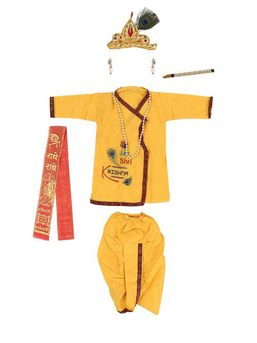 

RAJ FANCY DRESSES Unisex Kids Little Krishna Top With Dhoti Pants, Mustard