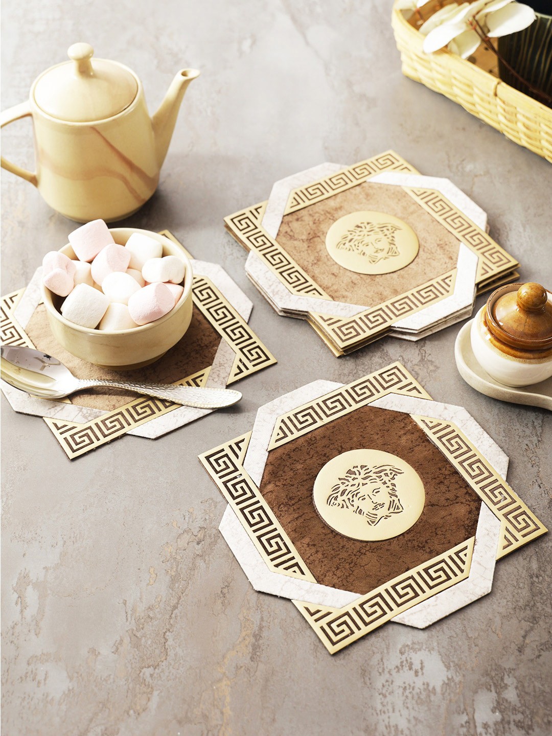 

eyda Brown & Beige 6 Pieces Heat Resistant Trivets
