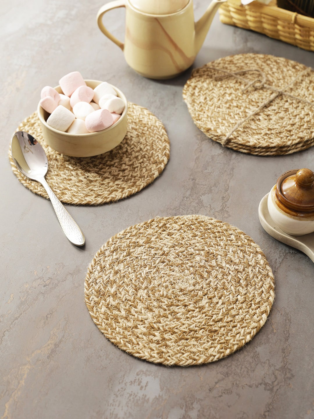 

eyda Beige 6 Pieces Woven Design Jute Trivets