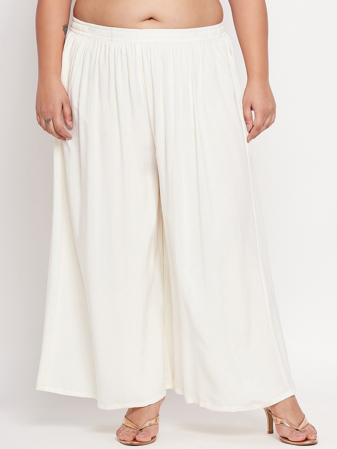 

Castle Lifestyle Plus Size Flared Straight Fit Palazzos, Off white