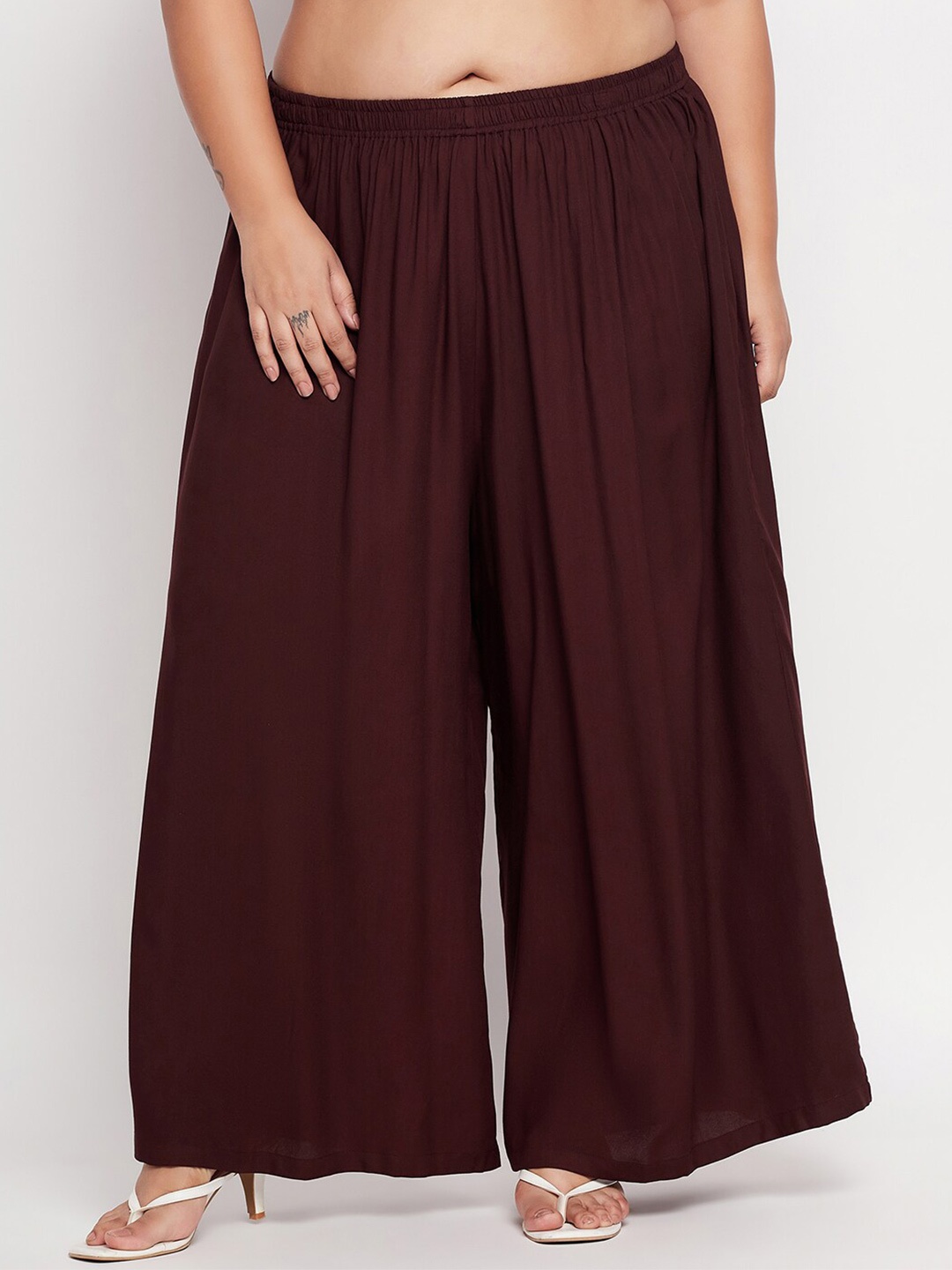 

Castle Lifestyle Plus Size Flared Straight Fit Palazzos, Coffee brown