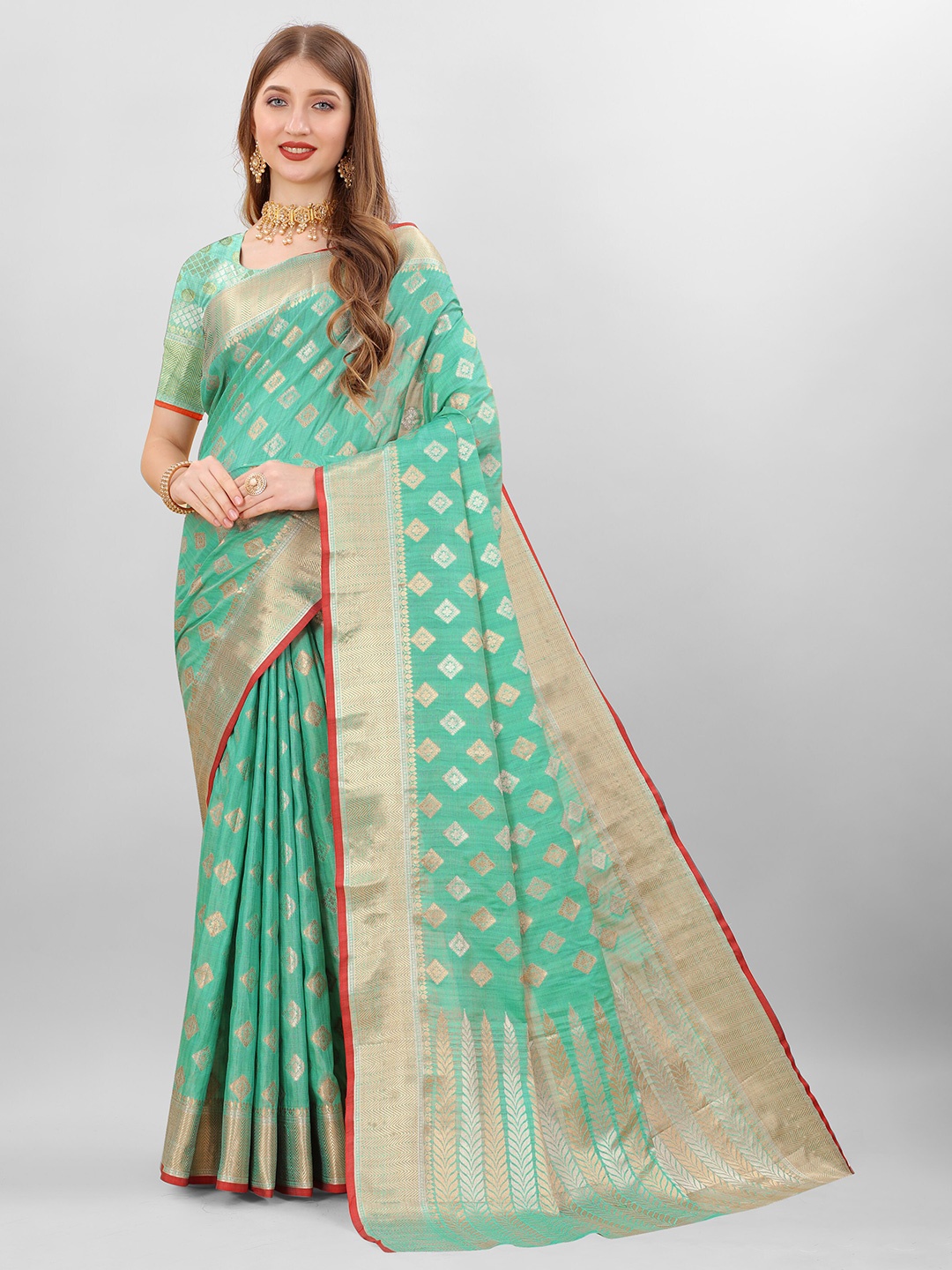 

Ekta Textiles Floral Woven Design Zari Pure Silk Banarasi Saree, Green