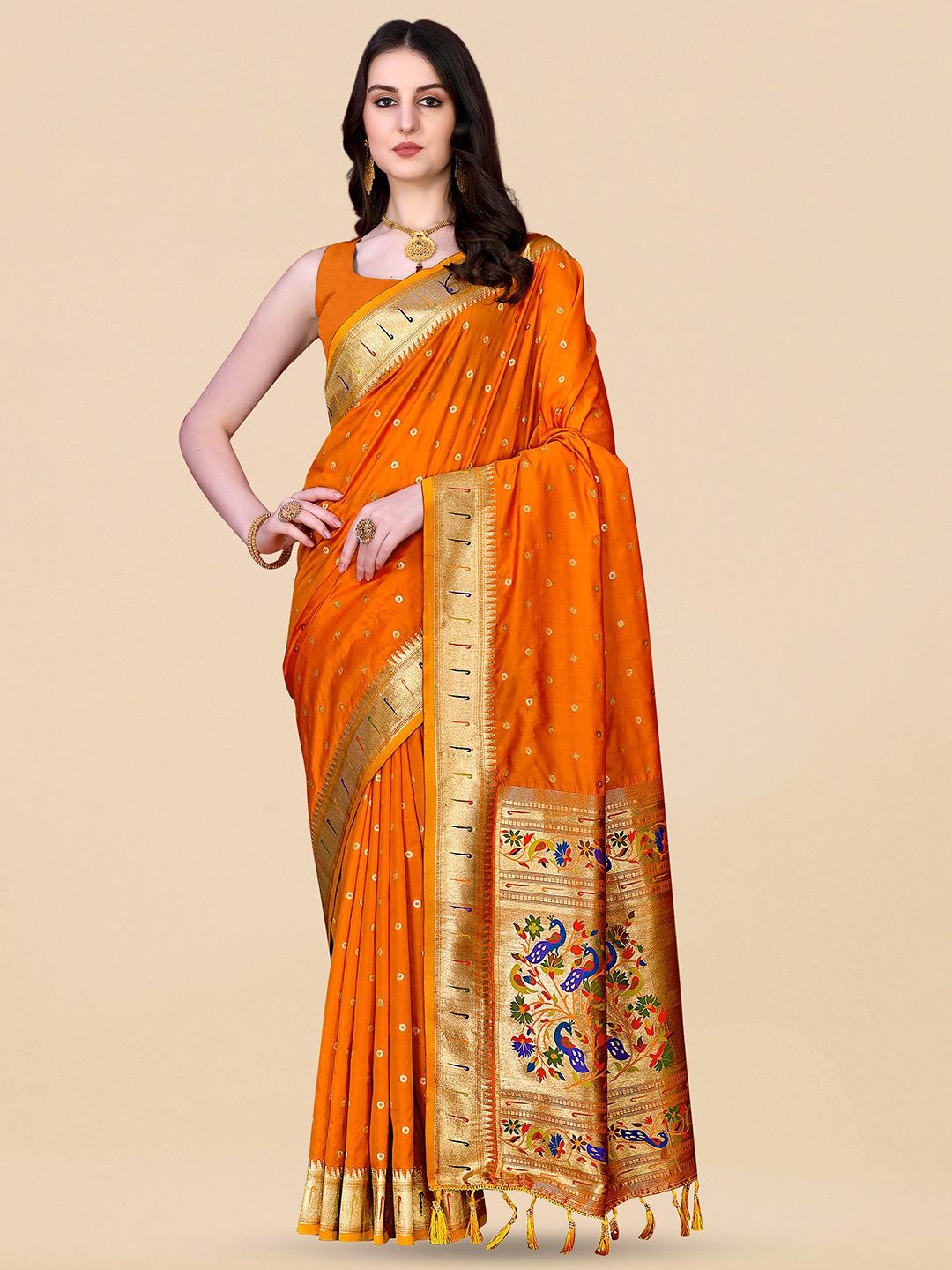 

Ekta Textiles Ethnic Motifs Woven Design Zari Pure Silk Banarasi Saree, Mustard