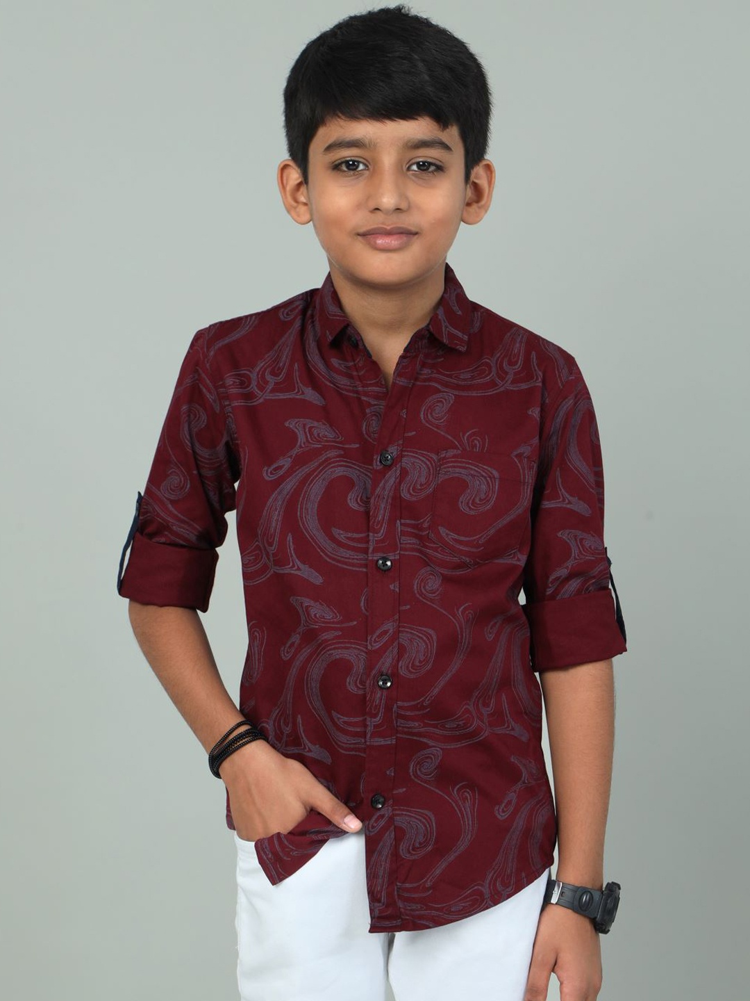 

Tallwalker Boys Standard Abstract Printed Cotton Casual Shirt, Maroon