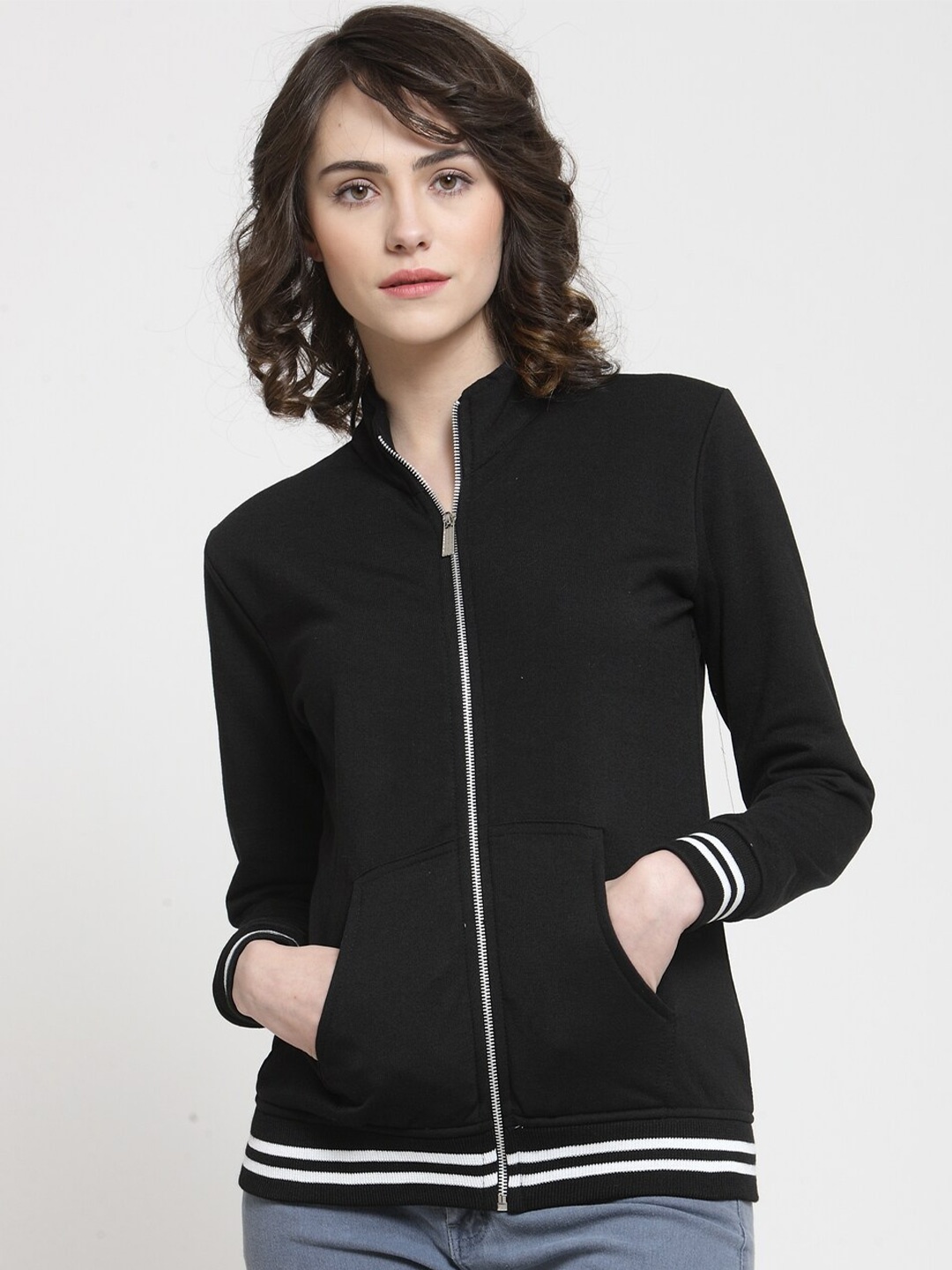 

BAESD Mock Collar Fleece Front-Open Sweatshirt, Black