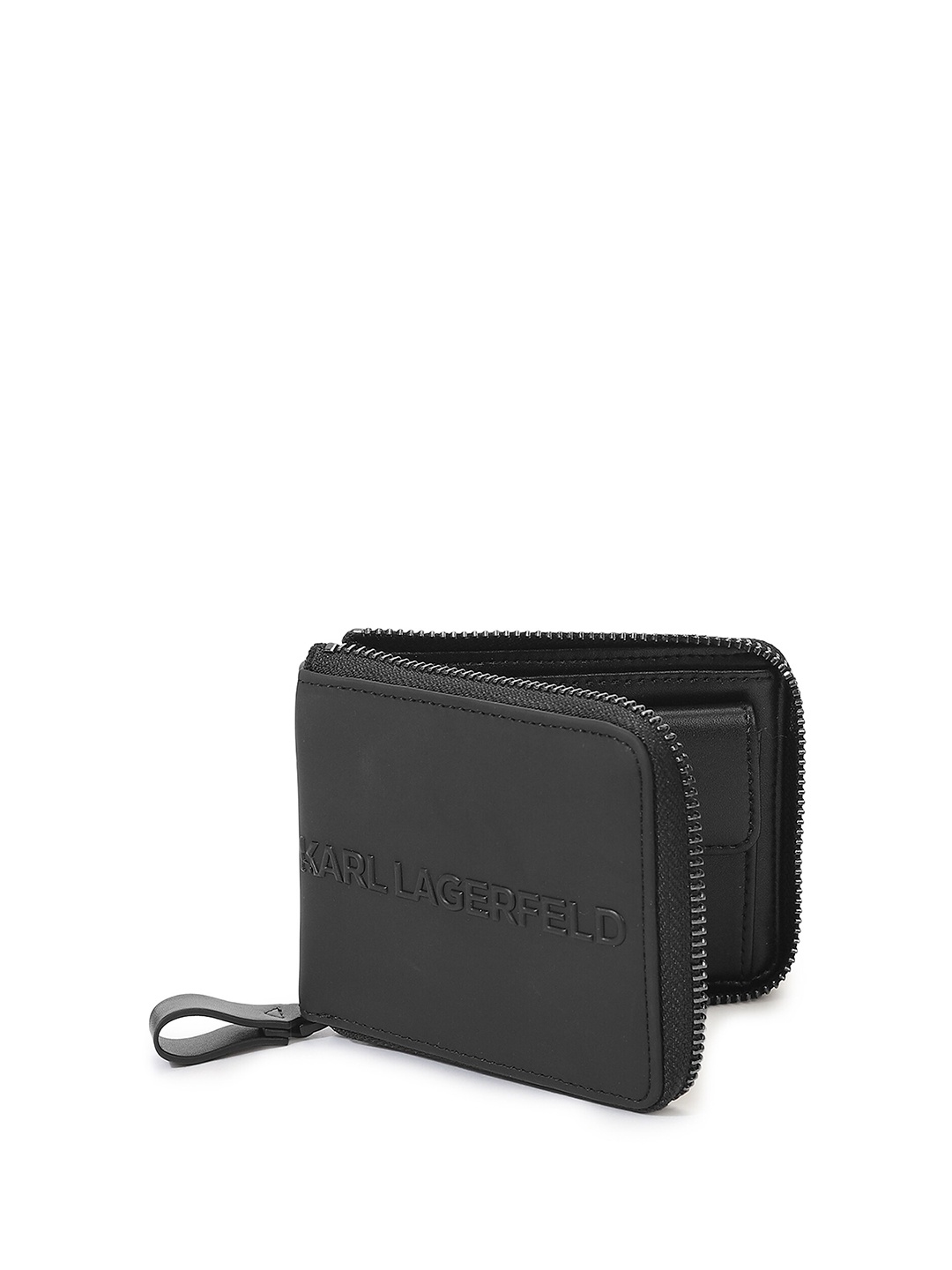 

Karl Lagerfeld Men Typography Textured PU Zip Around Wallet, Black