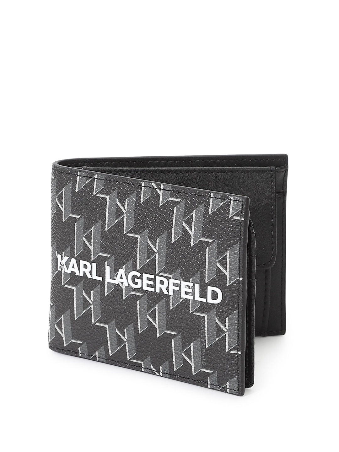 

Karl Lagerfeld Men Brand Logo Printed Canvas Two Fold Wallet, Black