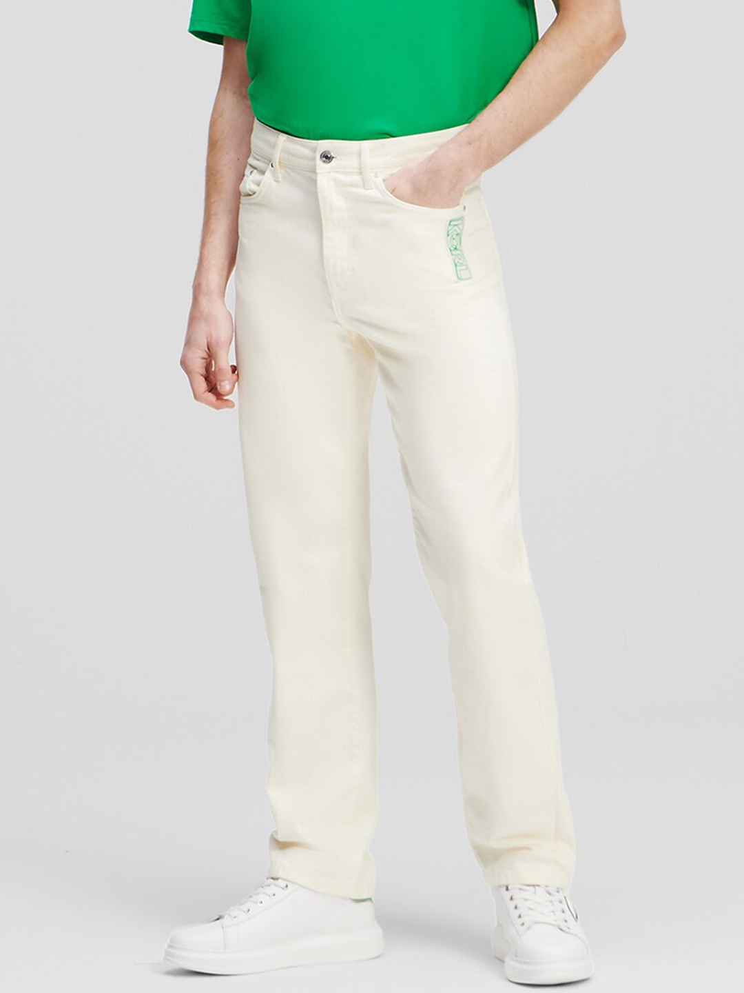 

Karl Lagerfeld Men Mid-Rise Clean Look Pure Cotton Jeans, Cream