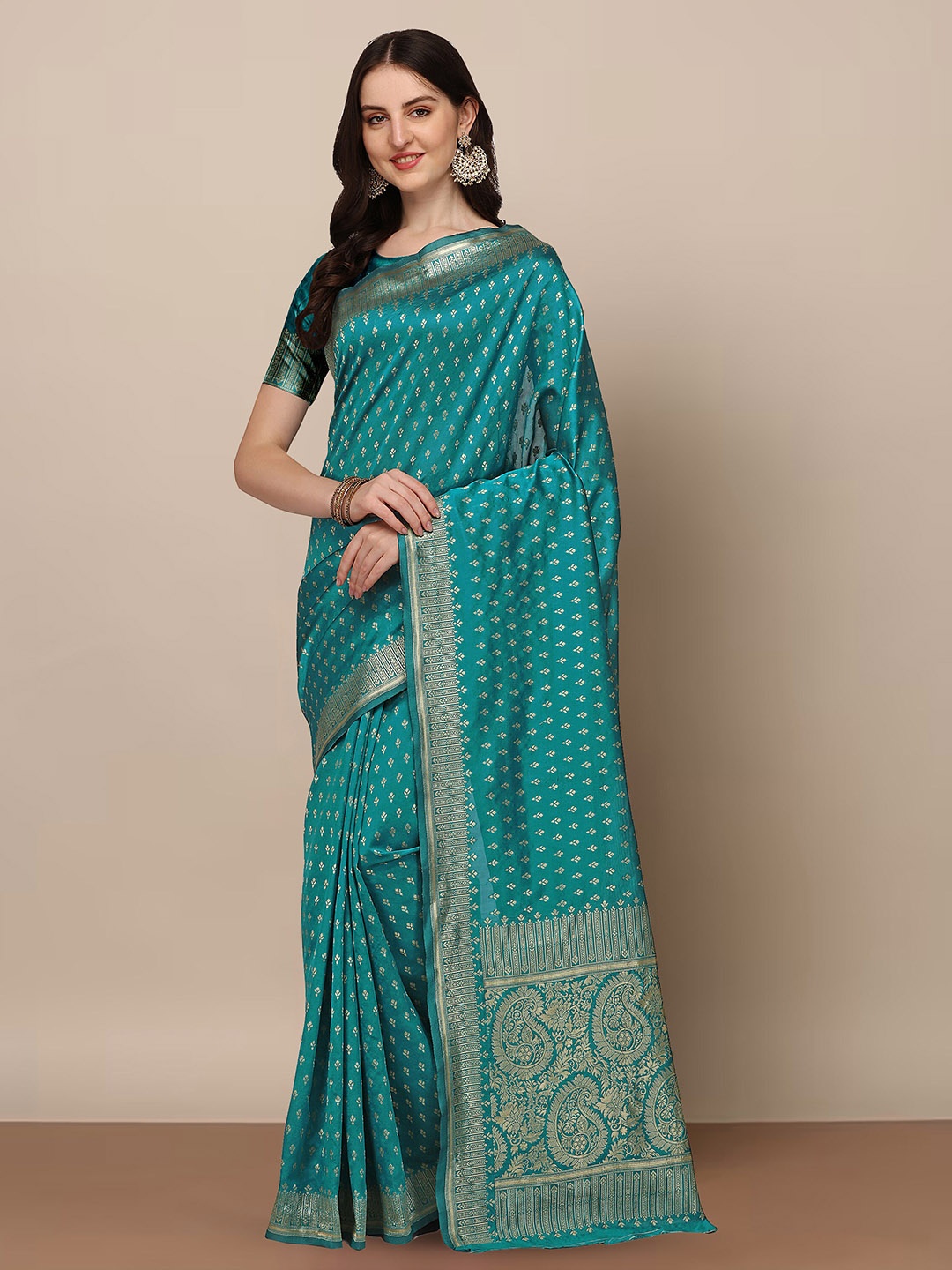 

Anjaneya Sarees Ethnic Motifs Woven Design Zari Saree, Green