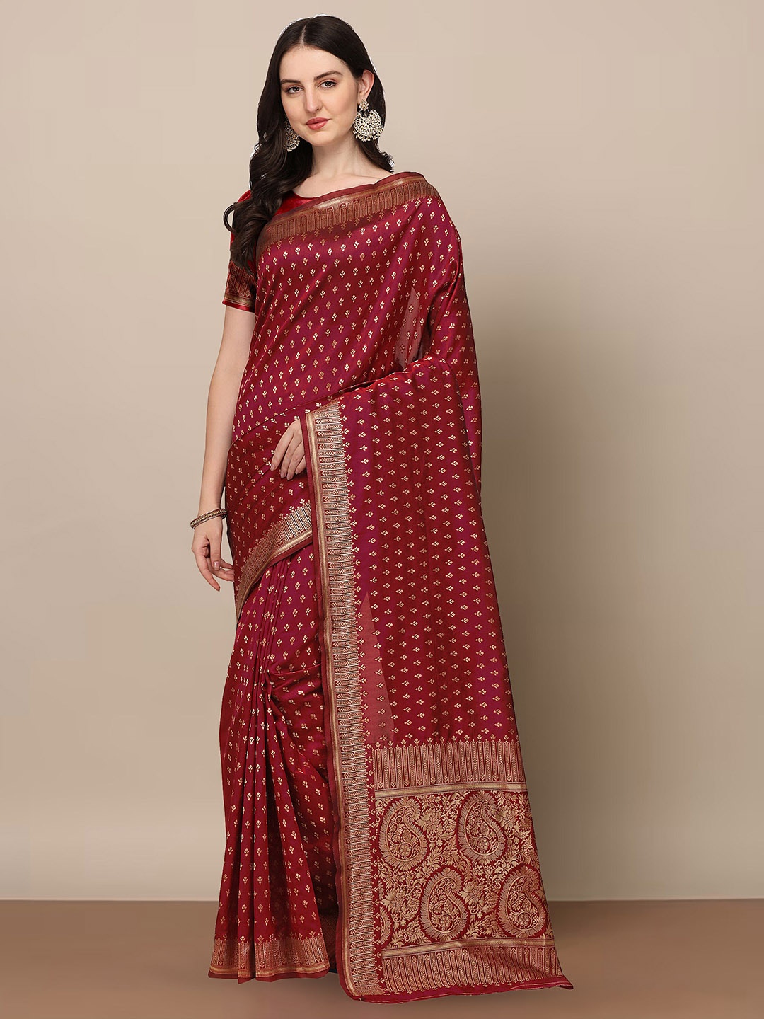 

Anjaneya Sarees Ethnic Motifs Woven Design Zari Saree, Maroon