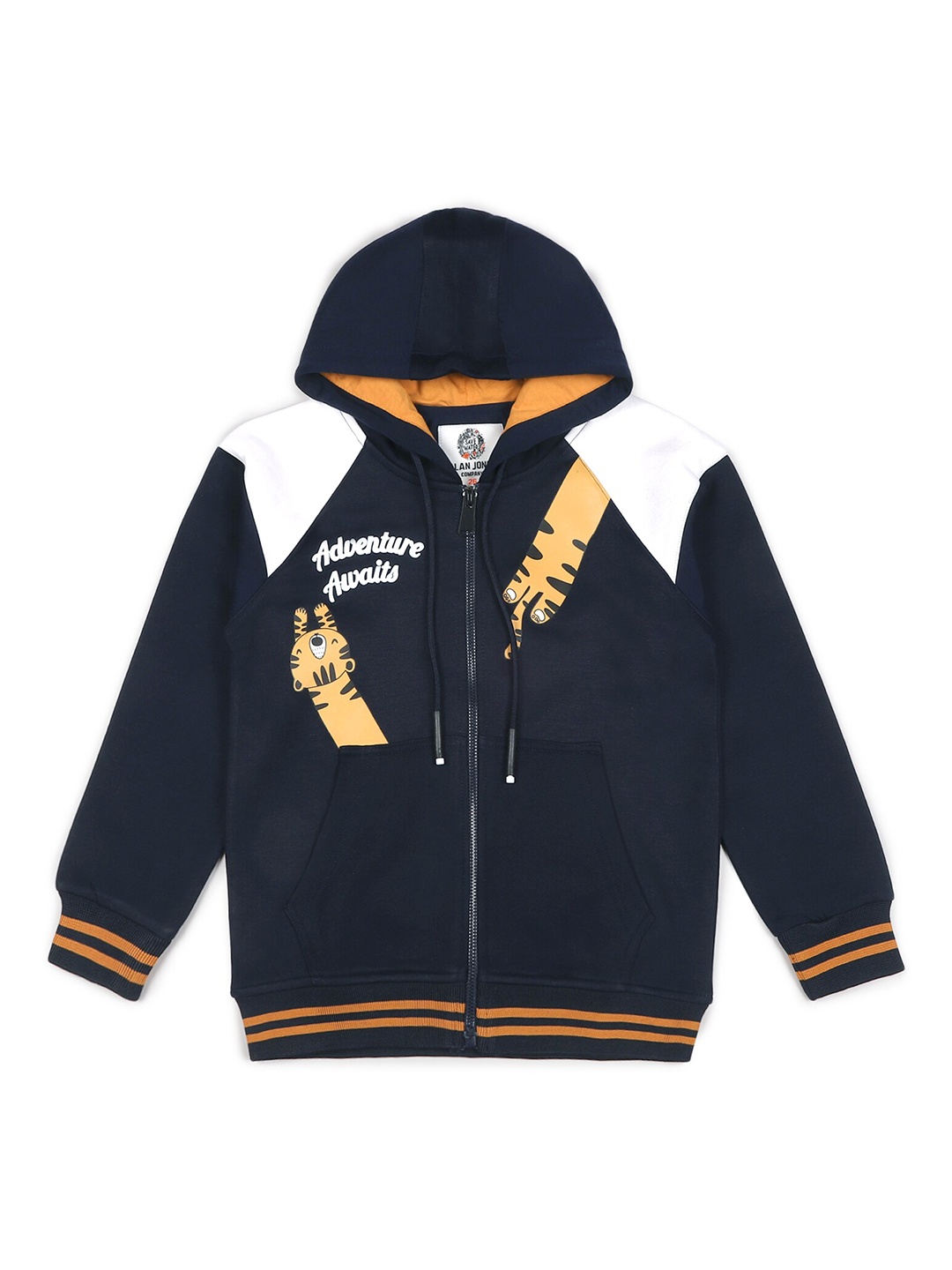 

Alan Jones Boys Graphic Printed Hooded Front-Open Sweatshirt, Navy blue